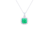 Asfour Crystal Chain Necklace With Cushion Cut Emerald Pendant In 925 Sterling Silver ND0118-G-A