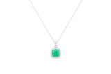 Asfour Crystal Chain Necklace With Cushion Cut Emerald Pendant In 925 Sterling Silver ND0118-G-A