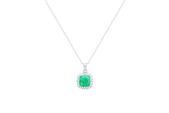 Asfour Crystal Chain Necklace With Cushion Cut Emerald Pendant In 925 Sterling Silver ND0118-G-A