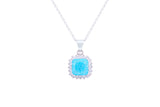 Asfour Crystal Chain Necklace With Cushion Cut Aquamarine Pendant In 925 Sterling Silver ND0118-M-A