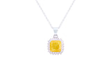 Asfour Crystal Chain Necklace With Cushion Cut Yellow Pendant In 925 Sterling Silver ND0118-Y-A