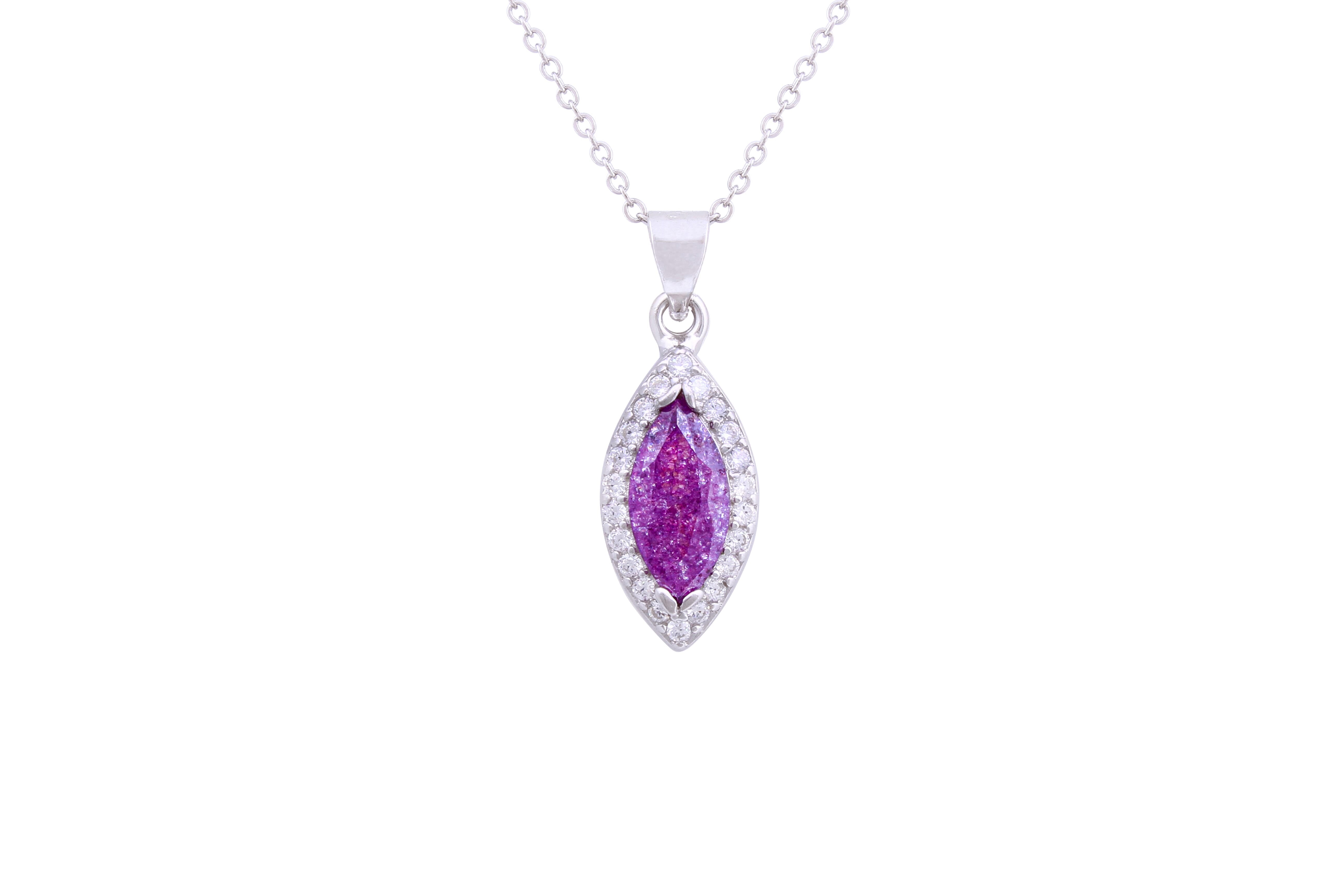 Asfour Crystal Chain Necklace With Tenzanite Halo Marquise Pendant In 925 Sterling Silver ND0135-N-A