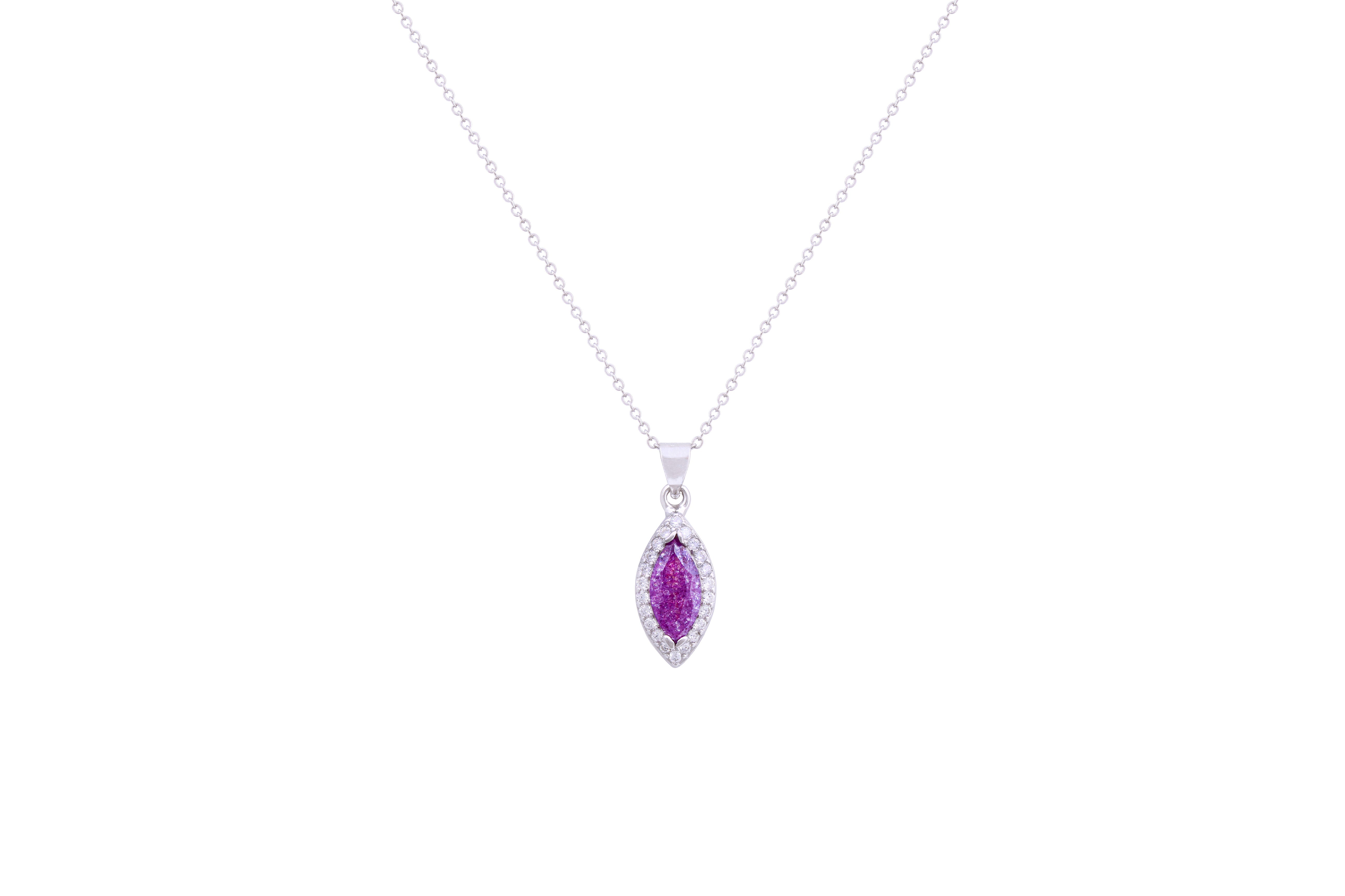 Asfour Crystal Chain Necklace With Tenzanite Halo Marquise Pendant In 925 Sterling Silver ND0135-N-A