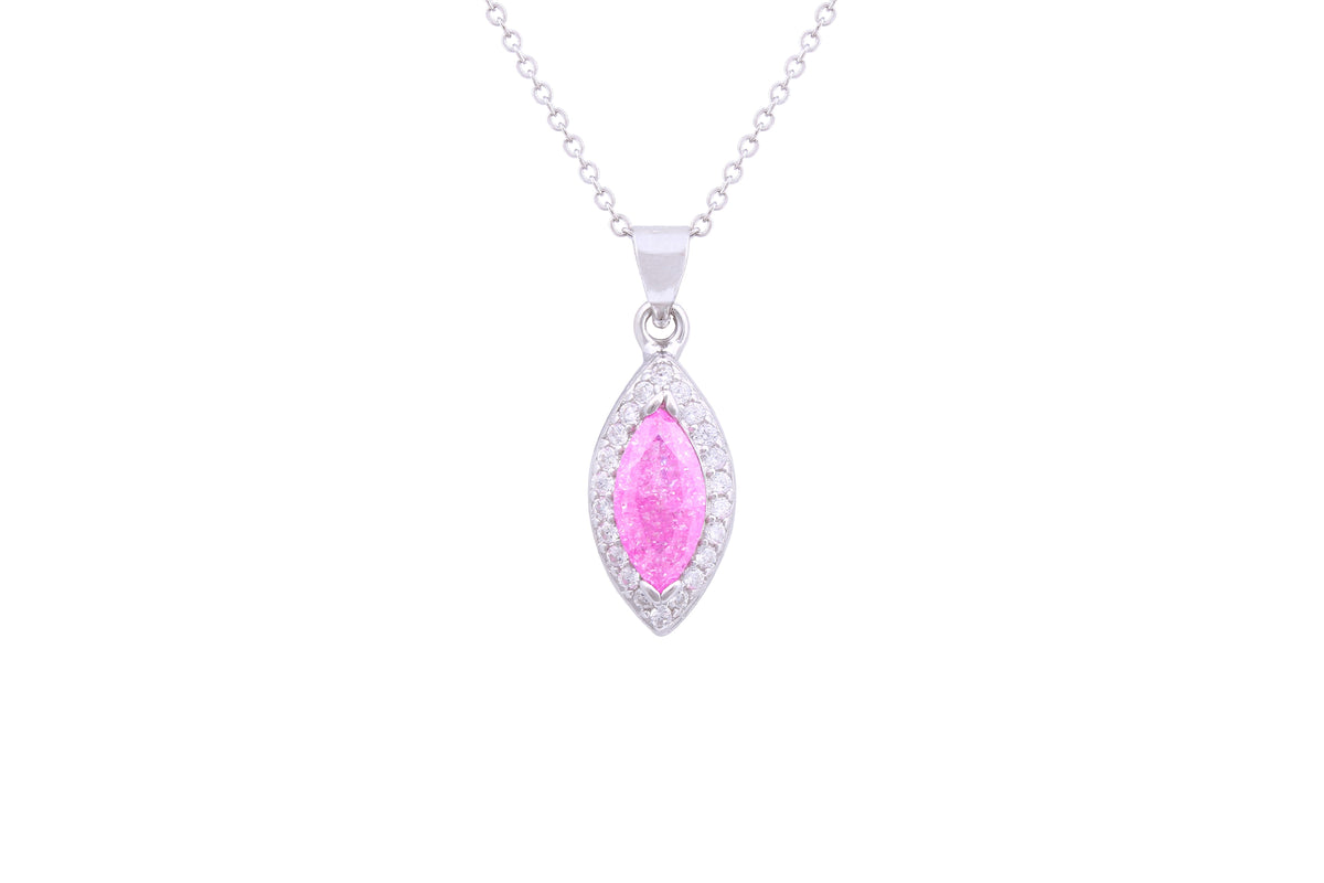 Asfour Crystal Chain Necklace With Rose Halo Marquise Pendant In 925 Sterling Silver ND0135-O-A