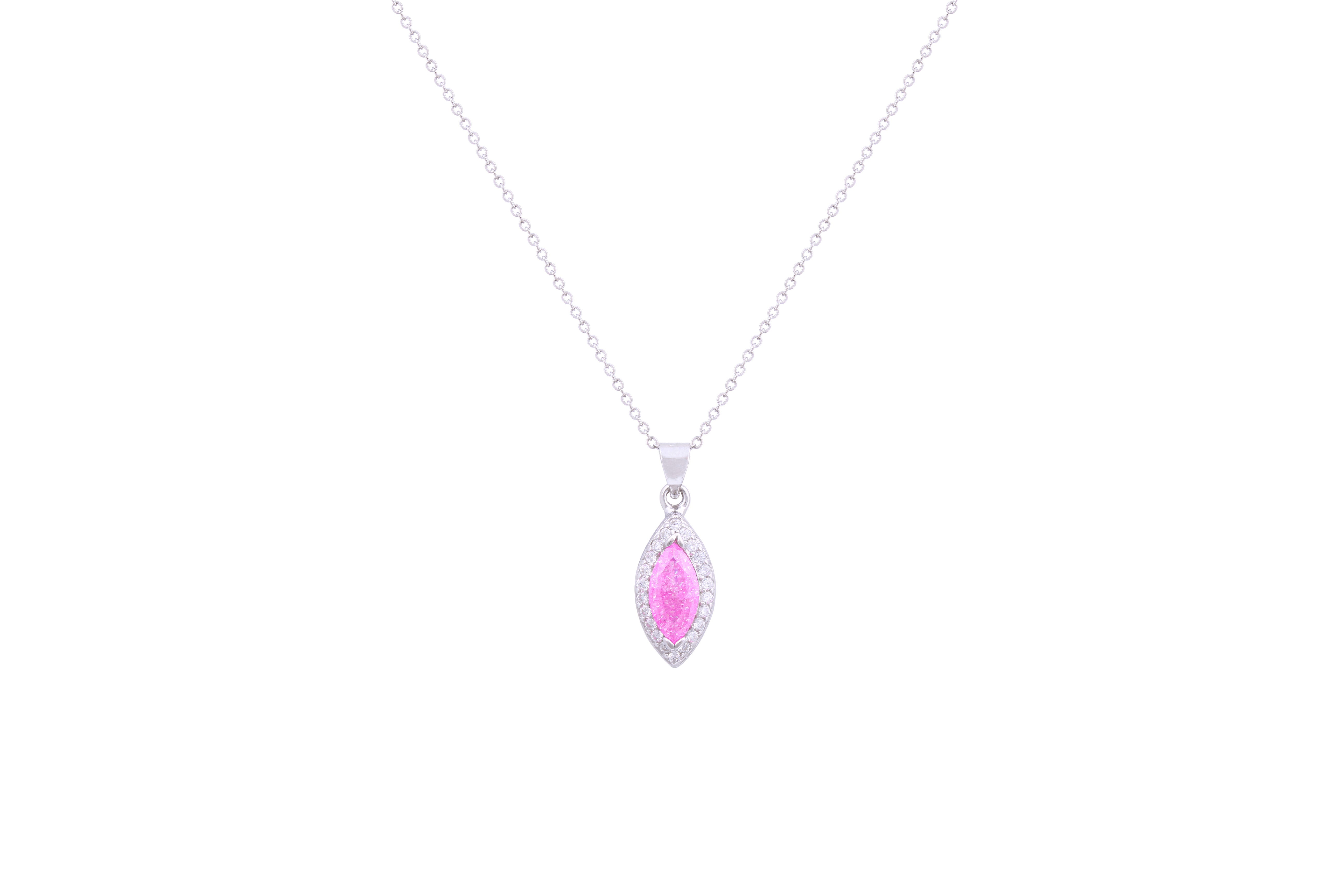 Asfour Crystal Chain Necklace With Rose Halo Marquise Pendant In 925 Sterling Silver ND0135-O-A