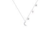 Asfour Crystal Chain Necklace With Crescent & Star Pendant In 925 Sterling Silver ND0136