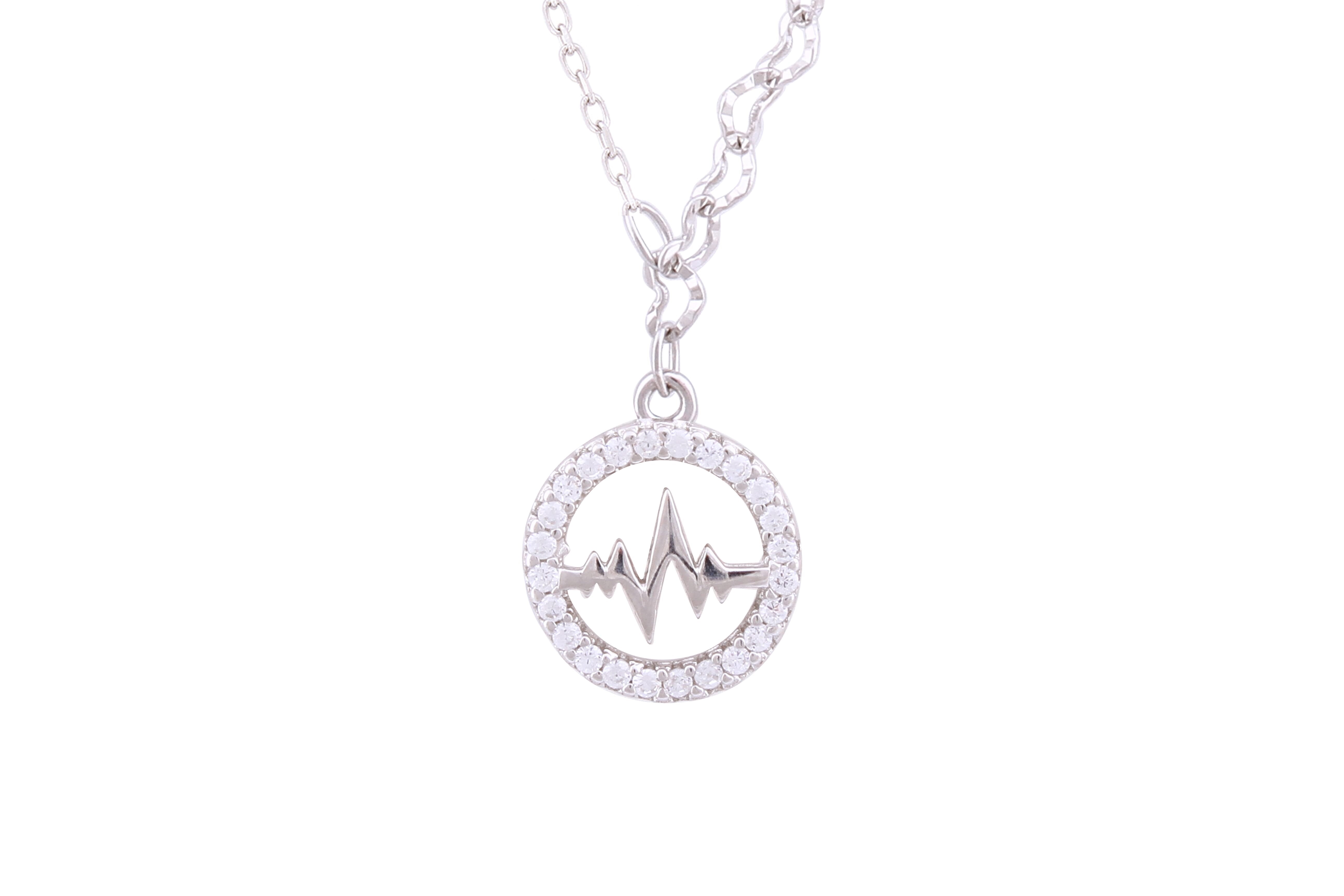 Asfour Crystal Chain Necklace With Circle Life Line Pendant In 925 Sterling Silver ND0138