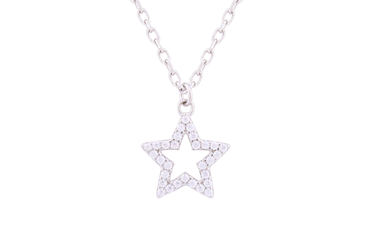 Asfour Crystal Chain Necklace With Star Pendant In 925 Sterling Silver ND0142