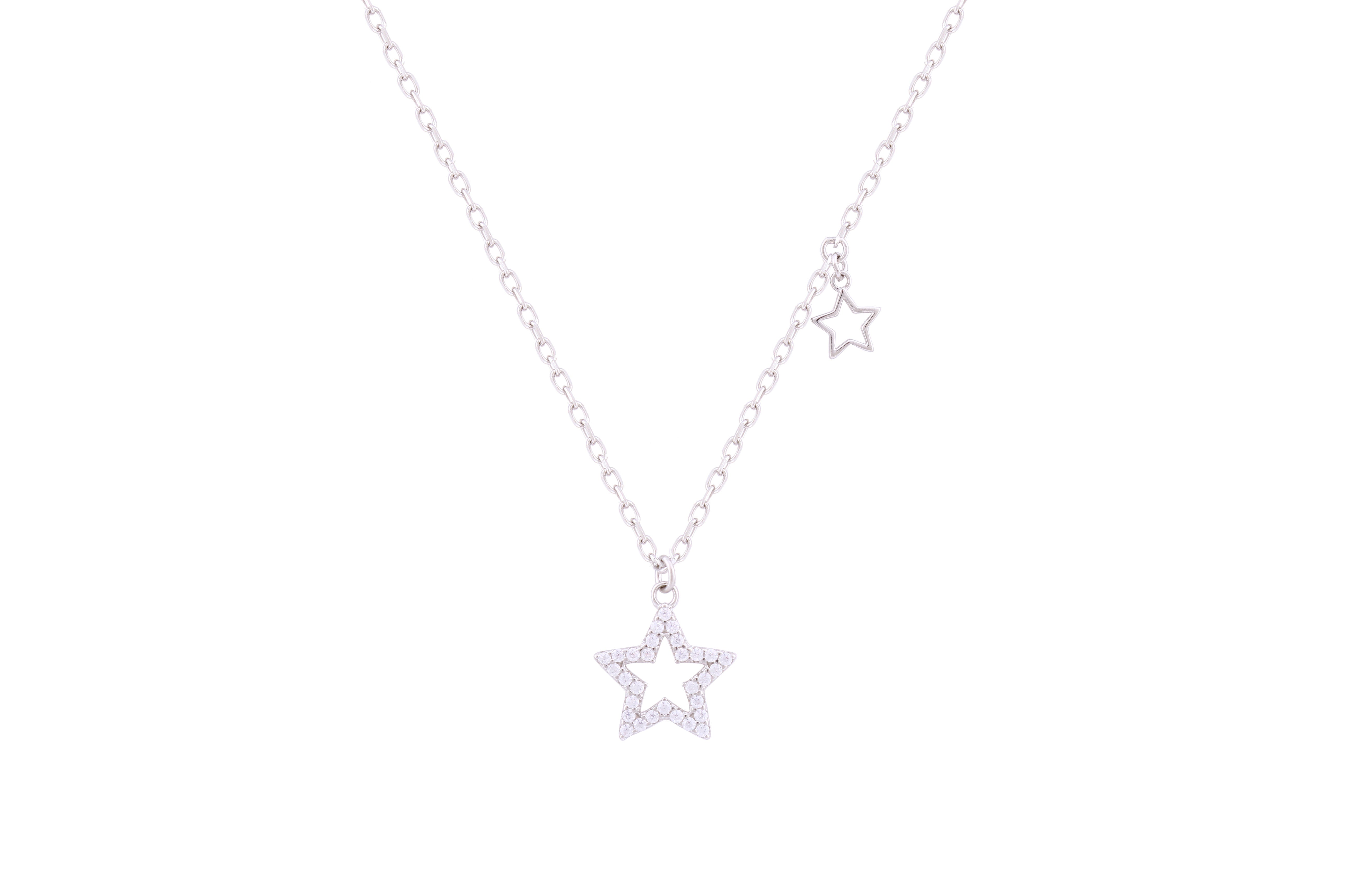 Asfour Crystal Chain Necklace With Star Pendant In 925 Sterling Silver ND0142