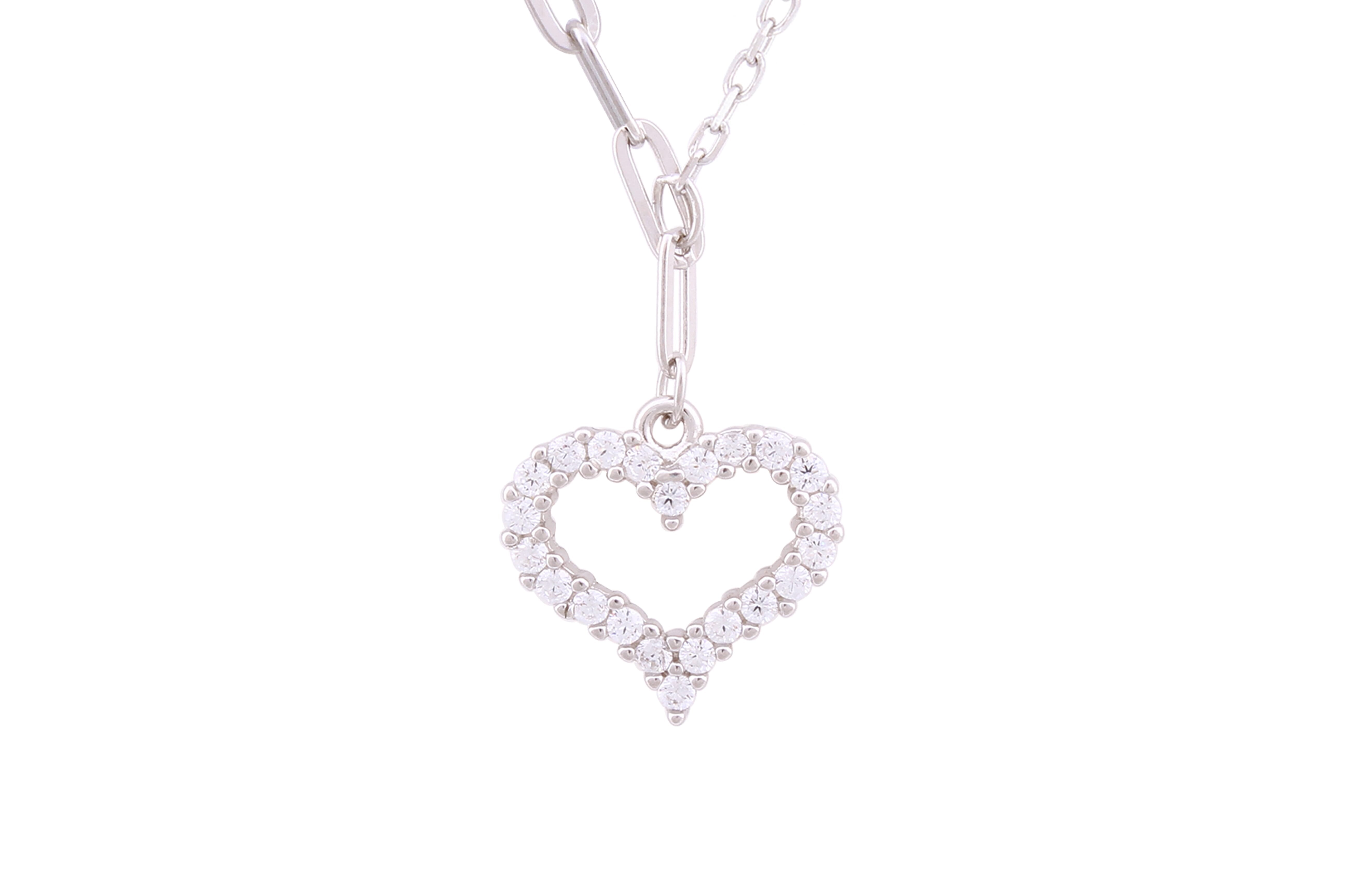 Asfour Crystal Chain Necklace With Heart Pendant Inlaid With Zircon In 925 Sterling Silver ND0146