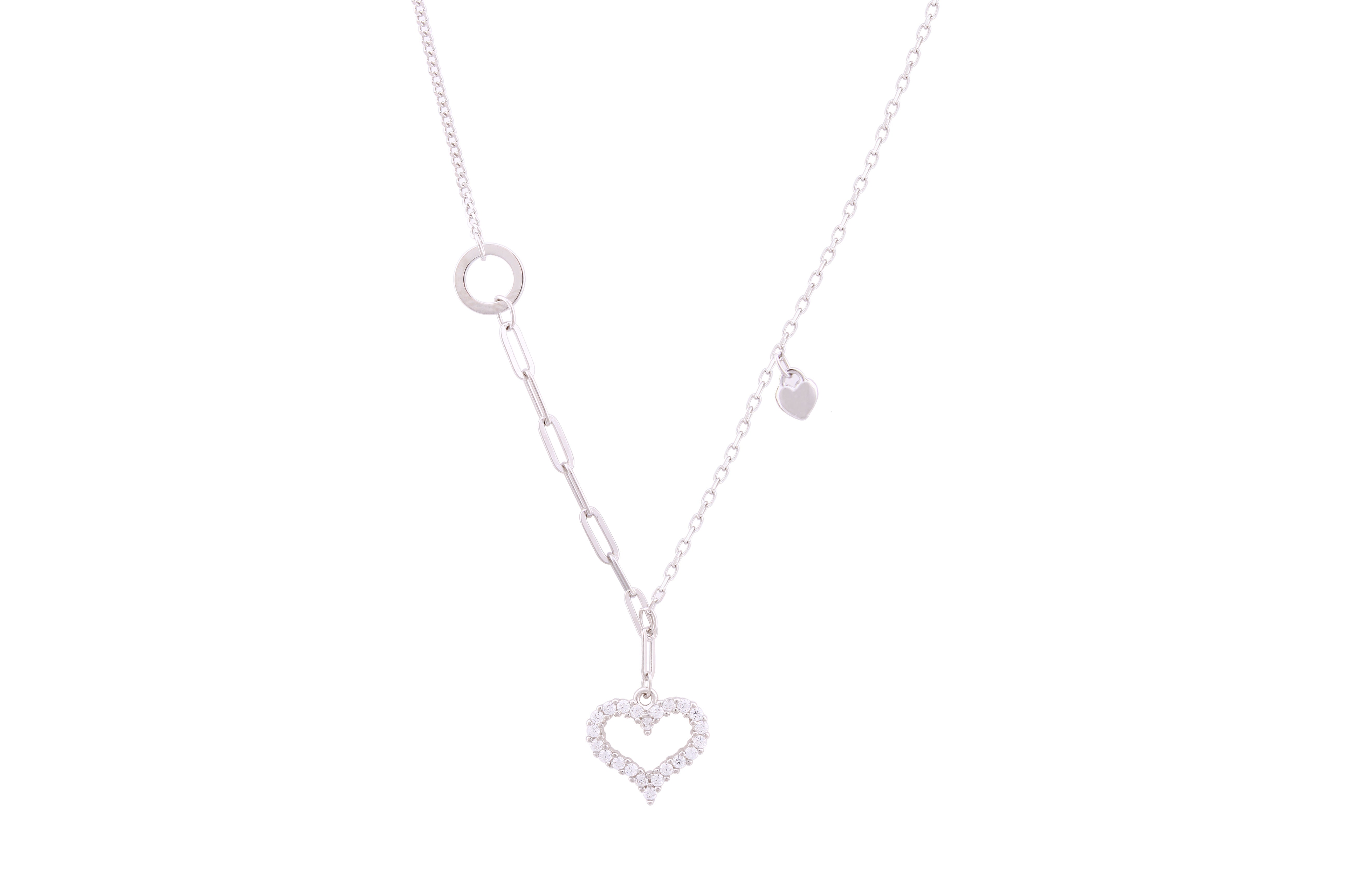 Asfour Crystal Chain Necklace With Heart Pendant Inlaid With Zircon In 925 Sterling Silver ND0146