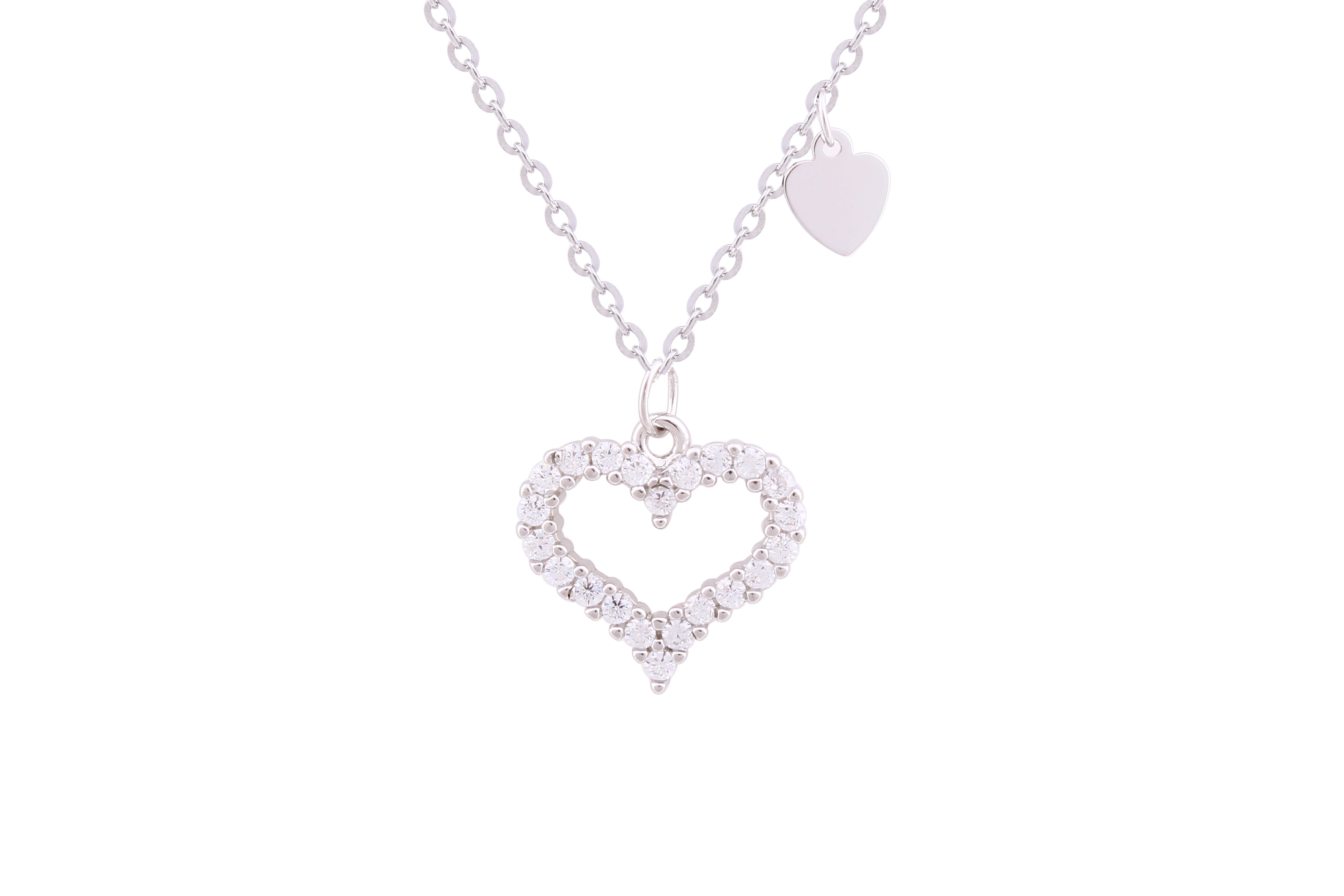 Asfour Crystal Chain Necklace With Heart Pendant Inlaid With Zircon In 925 Sterling Silver ND0147