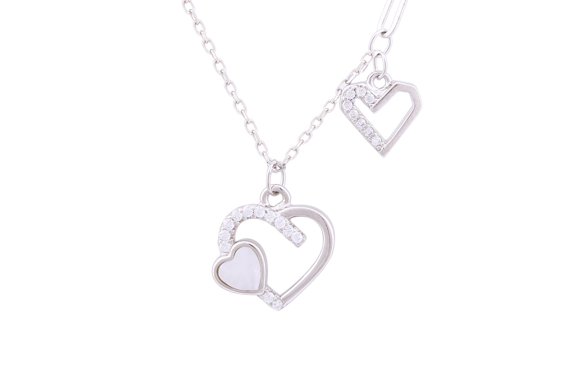 Asfour Crystal Chain Necklace With Hearts Pendant In 925 Sterling Silver ND0148