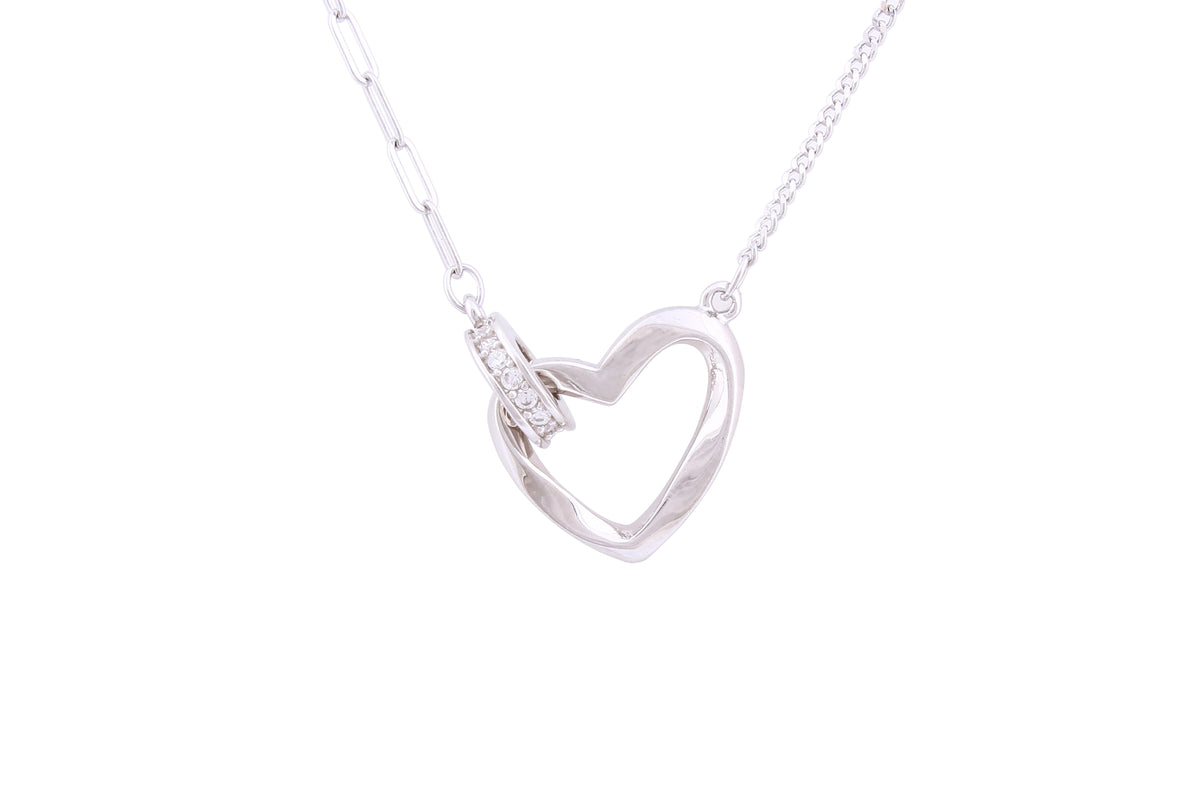 Asfour Crystal Chain Necklace With Heart Pendant In 925 Sterling Silver ND0149