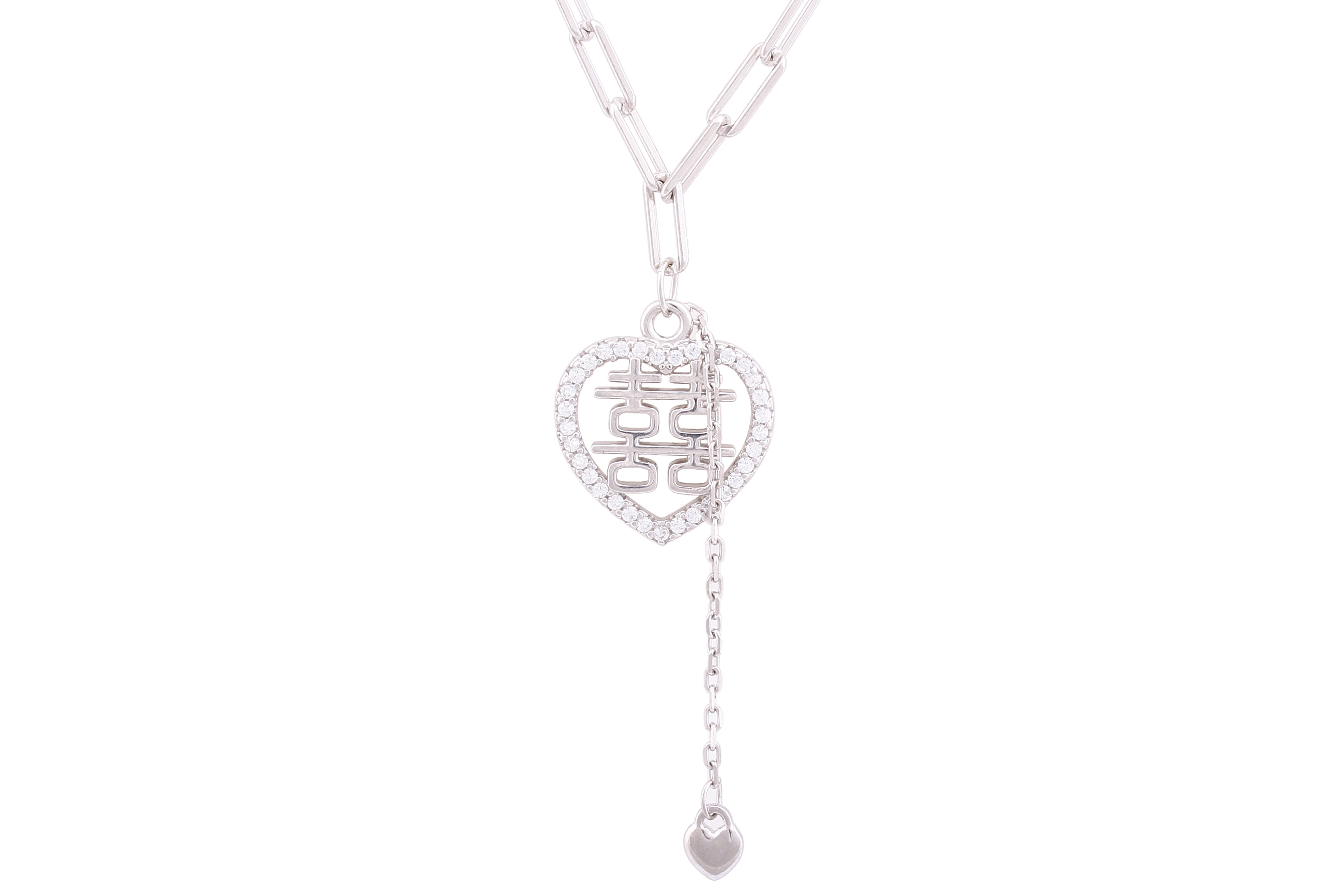 Asfour Crystal Chian Necklace With Decorative Heart Pendant In 925 Sterling Silver ND0154