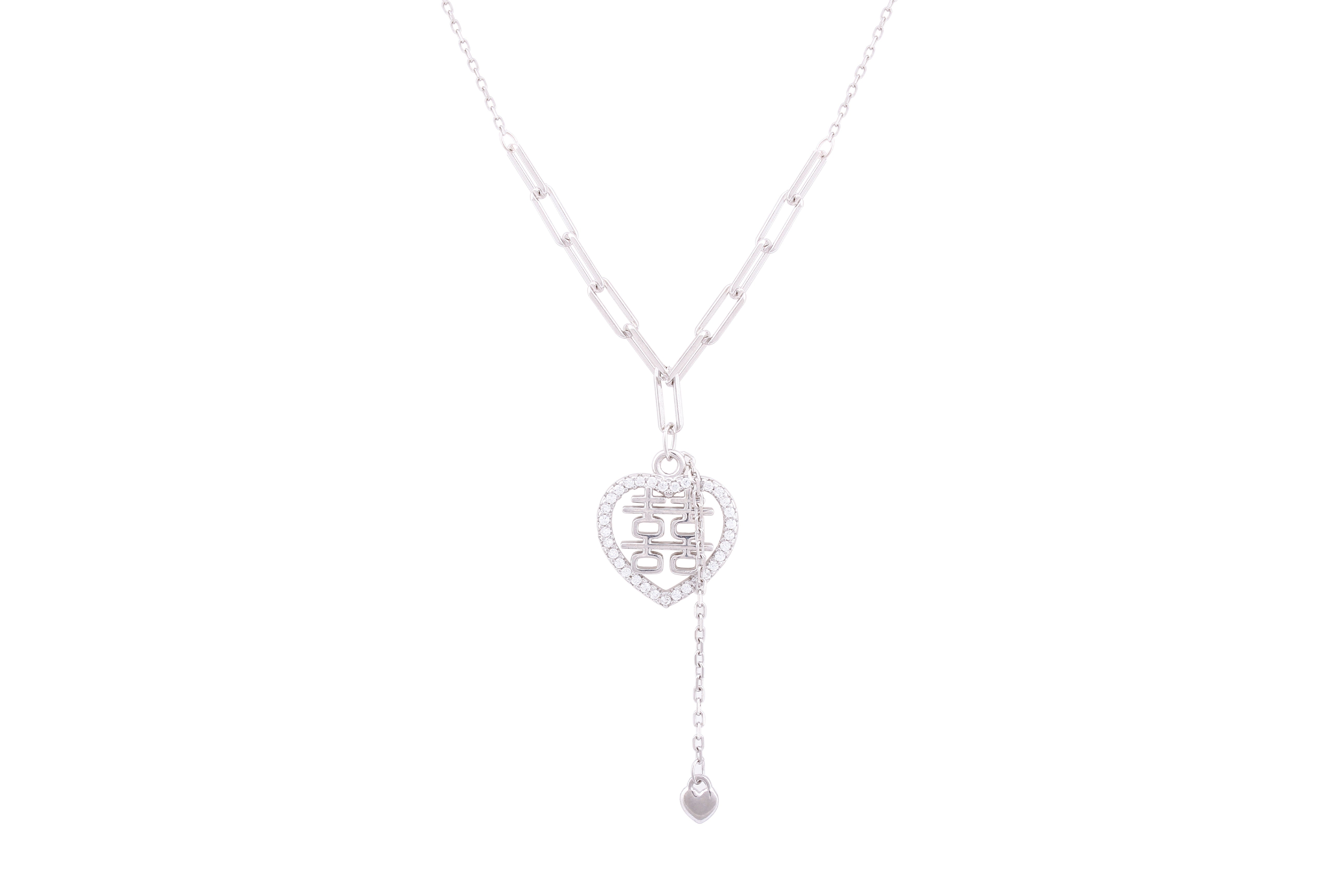 Asfour Crystal Chian Necklace With Decorative Heart Pendant In 925 Sterling Silver ND0154