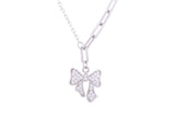 Asfour Crystal Chain Necklace With Bowknot Pendant In 925 Sterling Silver ND0155