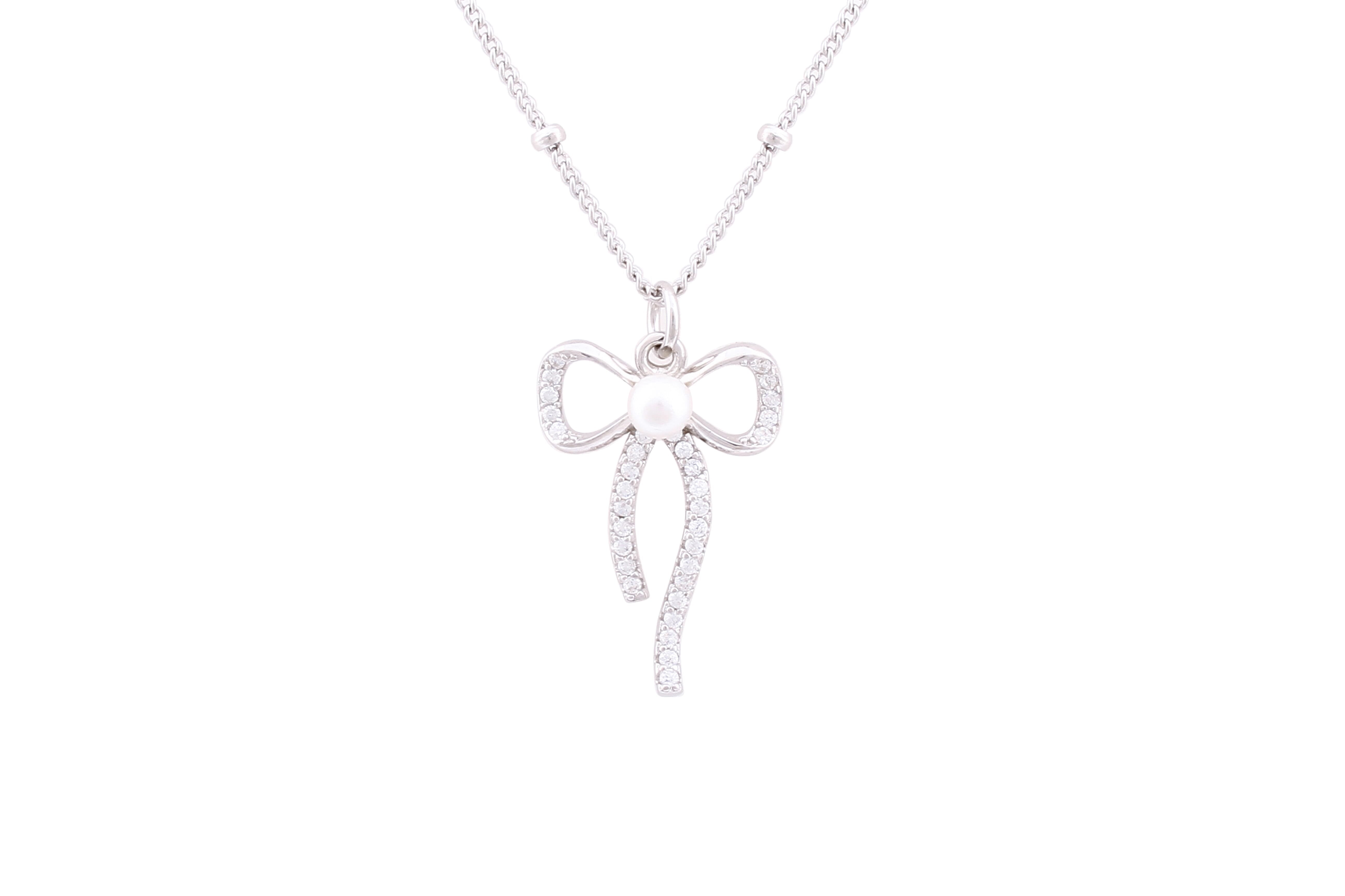 Asfour Crystal Chain Necklace With Bowknot Pendant In 925 Sterling Silver ND0156-A