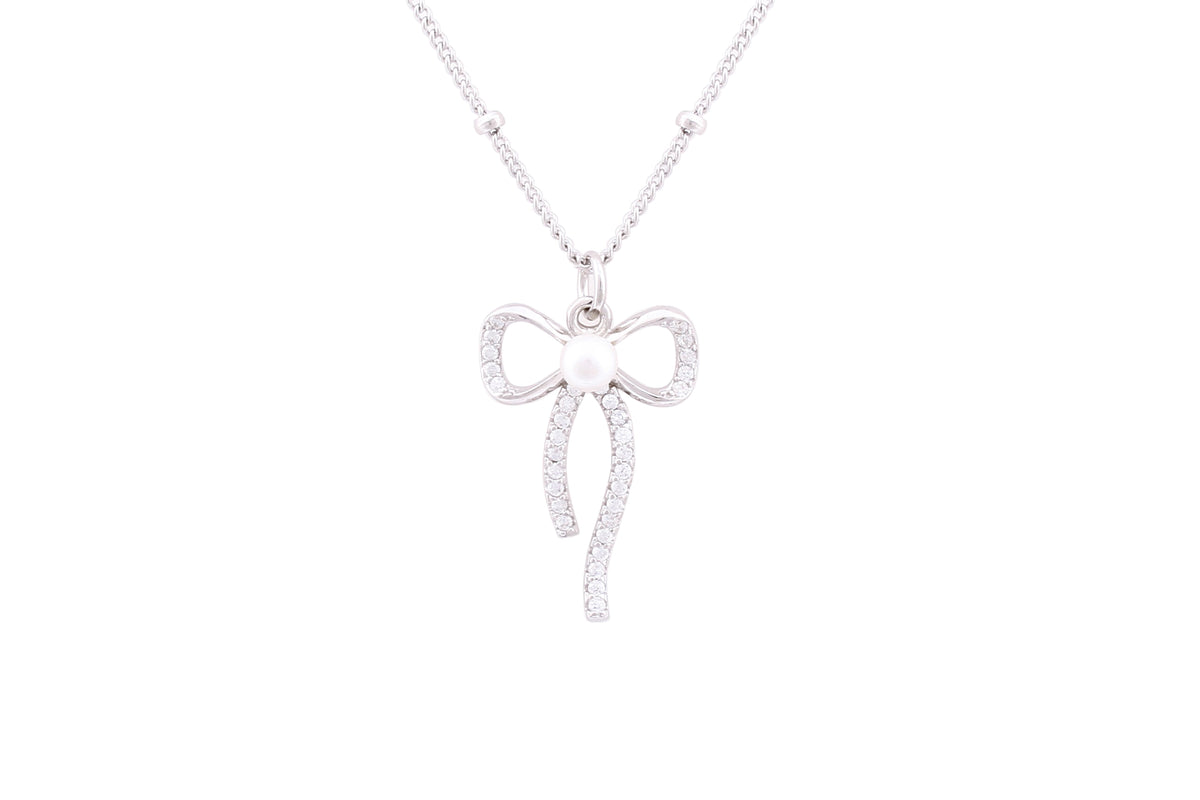 Asfour Crystal Chain Necklace With Bowknot Pendant In 925 Sterling Silver ND0156-A