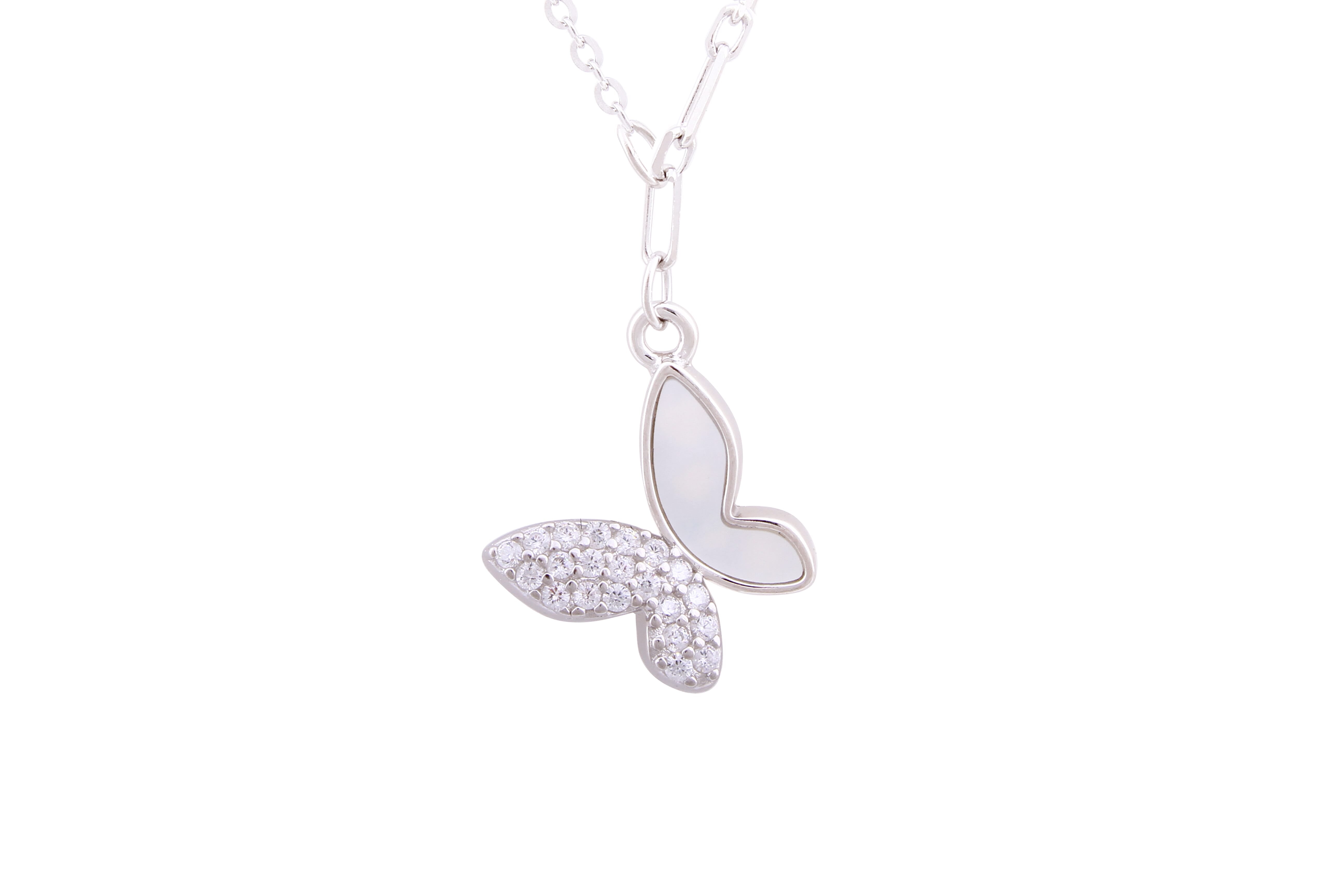 Asfour Crystal Chain Necklace With Butterfly Pendant In 925 Sterling Silver ND0159