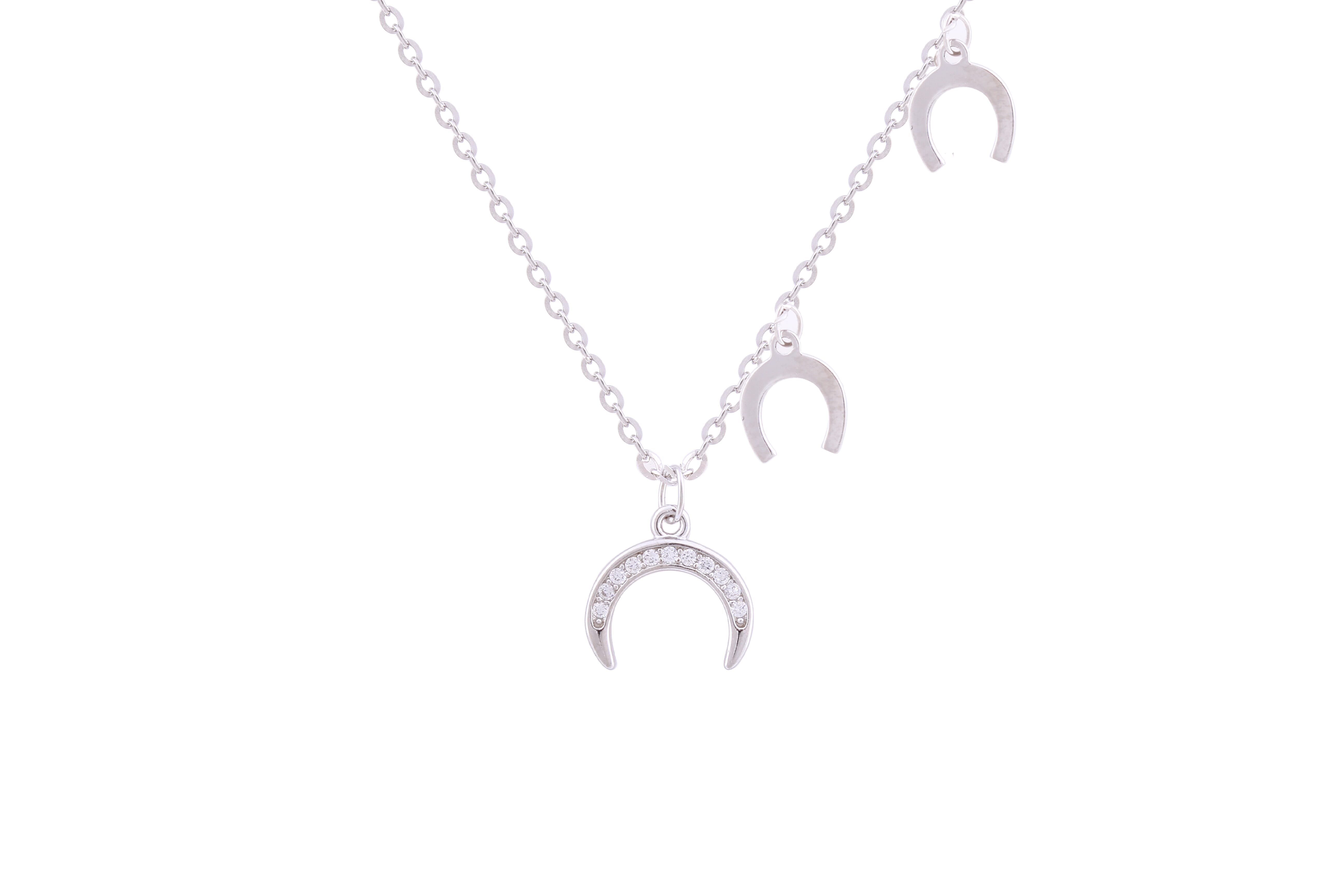 Asfour Crystal Chain Necklace With Crescents Pendant In 925 Sterling Silver ND0161