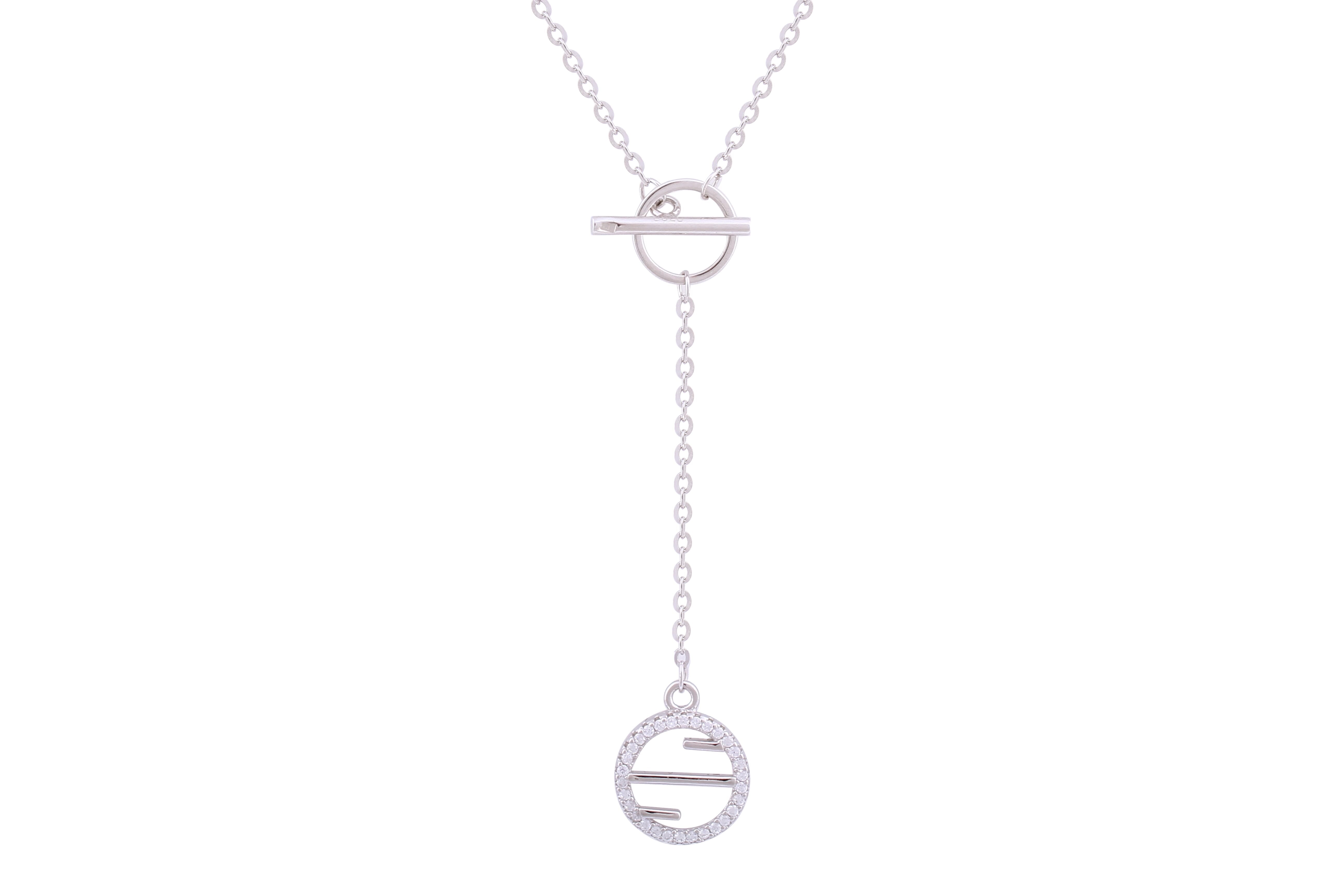 Asfour Crystal Chain Necklace With Toggle Pendant Inlaid With Zircon In 925 Sterling Silver ND0163