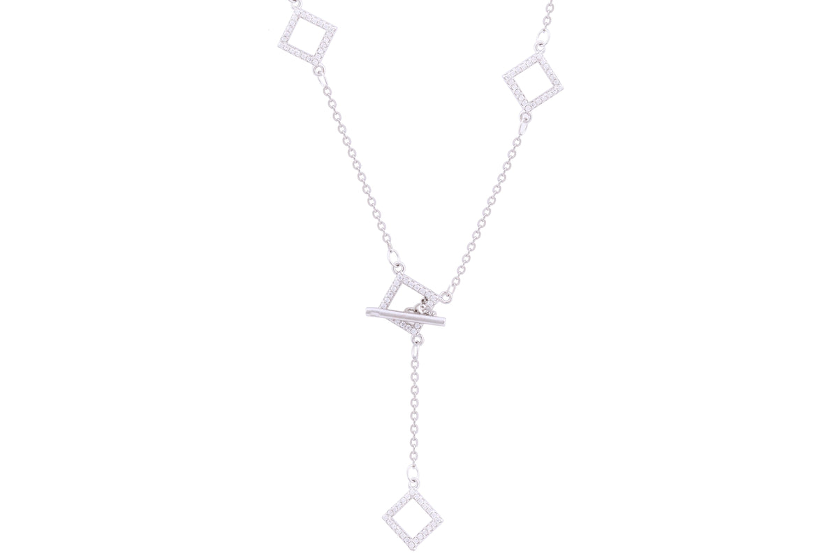 Asfour Crystal Chain Necklace With Rhombus Design In 925 Sterling Silver ND0164