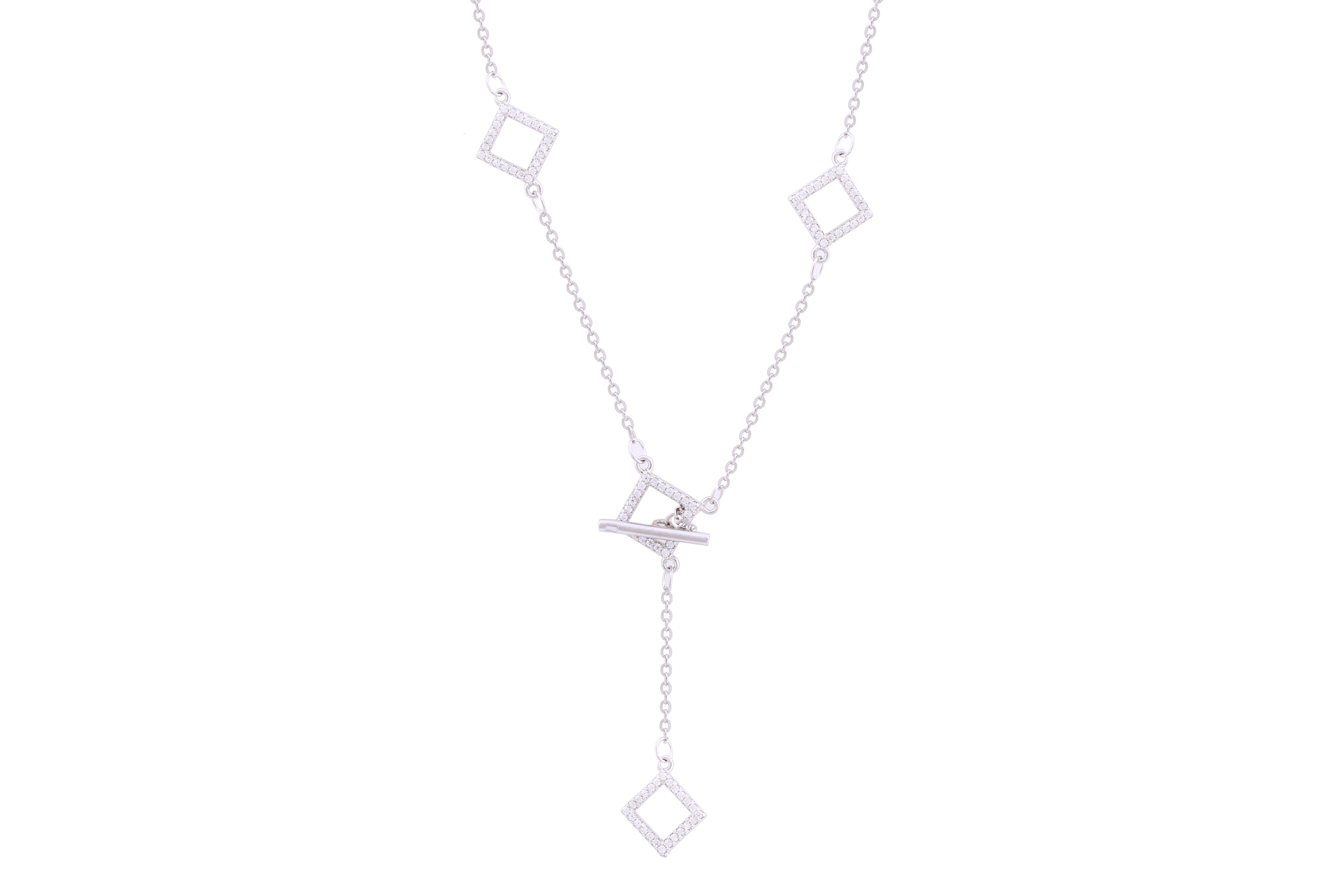 Asfour Crystal Chain Necklace With Rhombus Design In 925 Sterling Silver ND0164