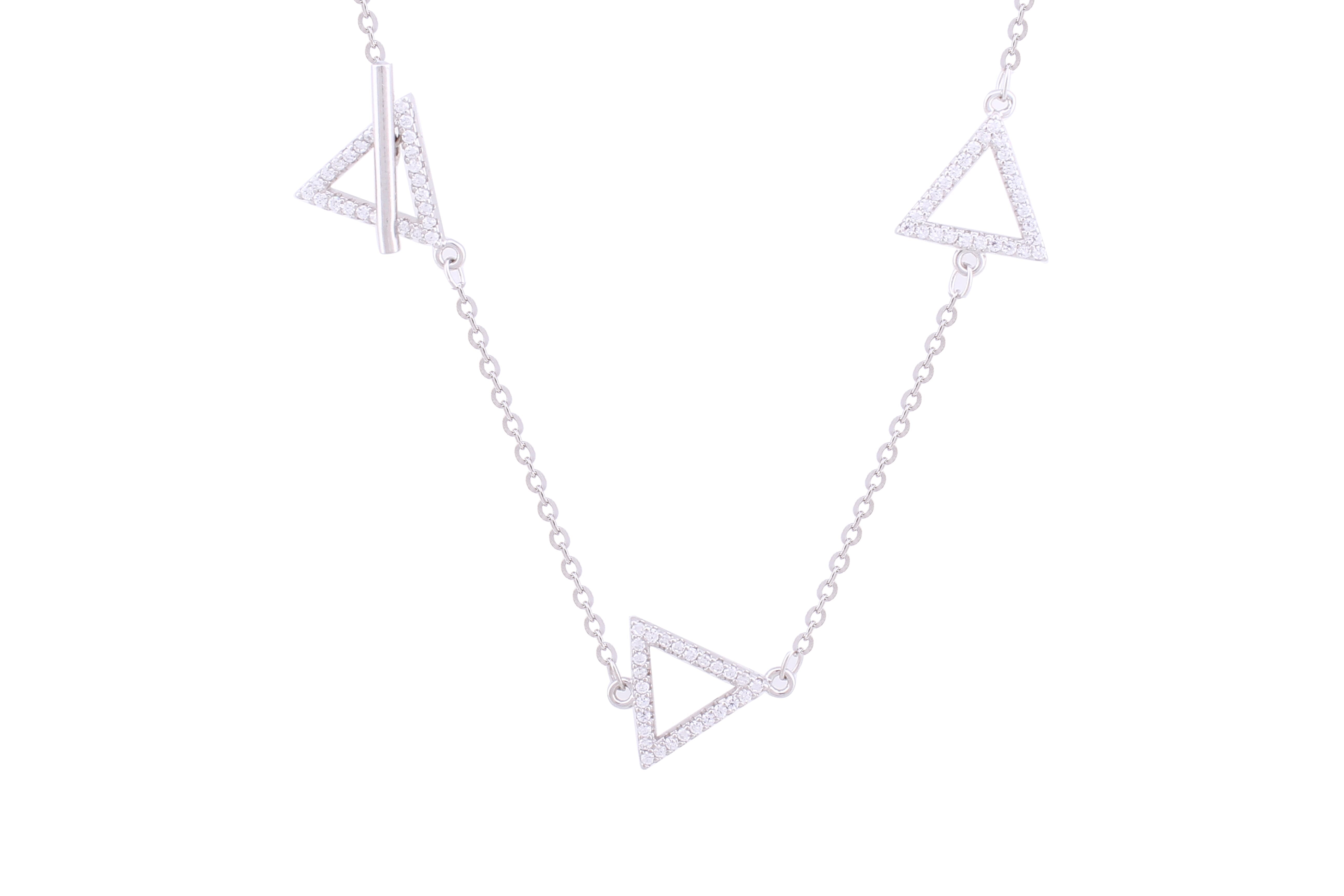 Asfour Crystal Chain Necklace With Triangles Design In 925 Sterling Silver ND0165