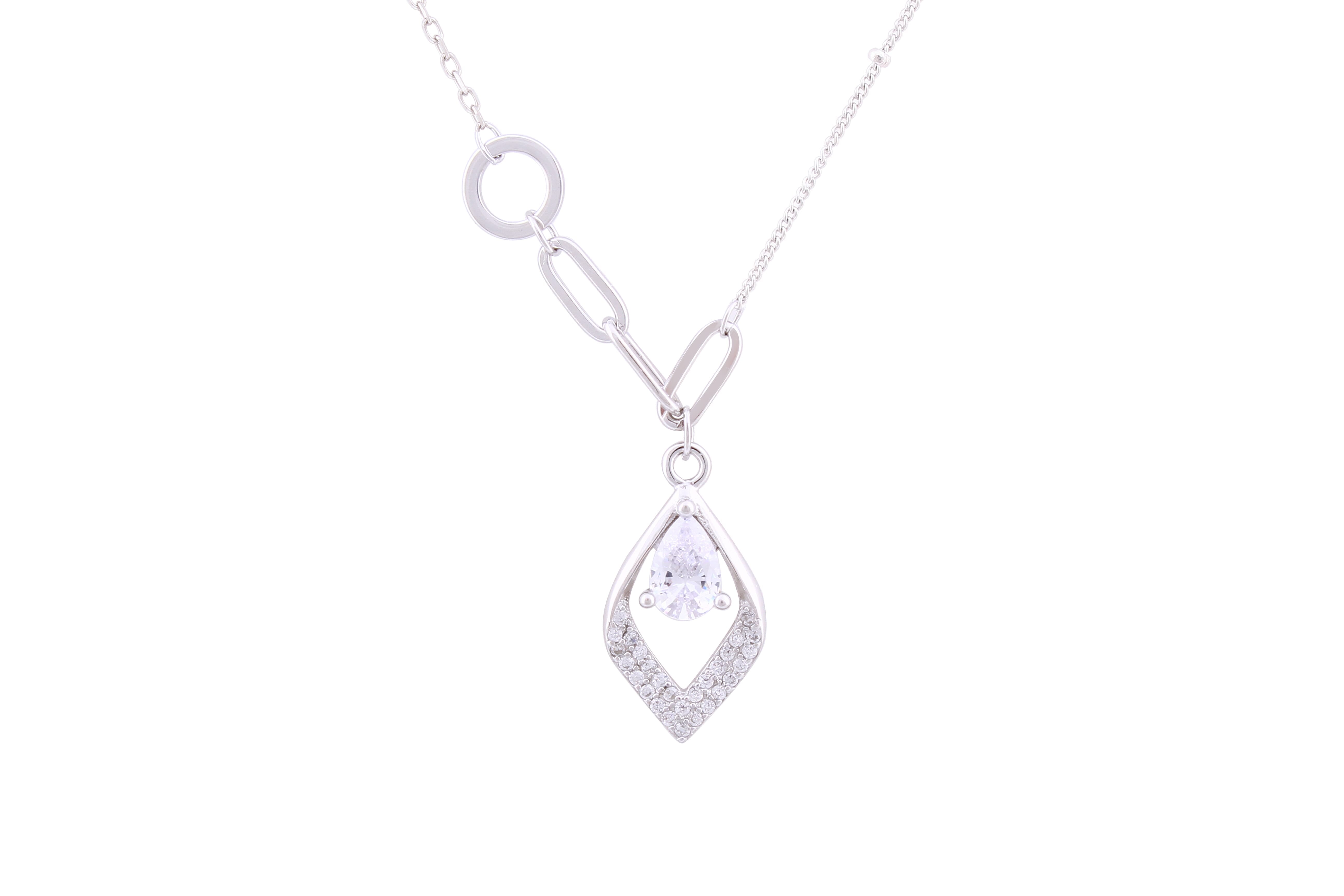 Asfour Crystal Chain Necklace With Art Deco Design Inlaid With Zircon In 925 Sterling Silver ND0166