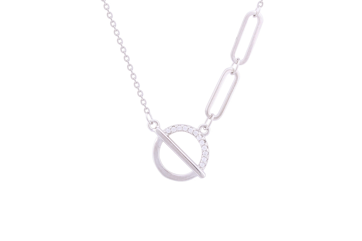 Asfour Crystal Chain Necklace With Circle T Bar Pendant In 925 Sterling Silver ND0167