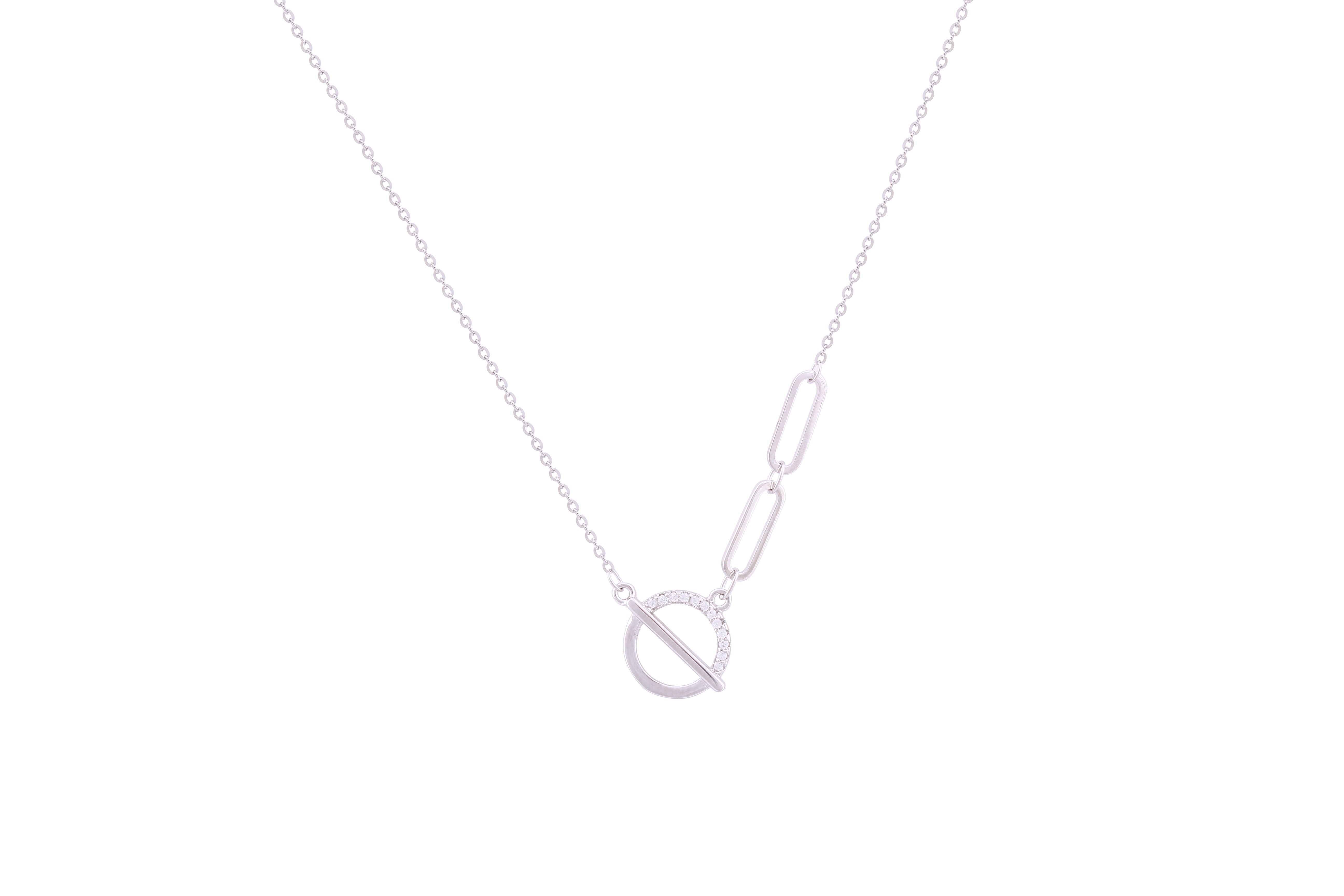 Asfour Crystal Chain Necklace With Circle T Bar Pendant In 925 Sterling Silver ND0167