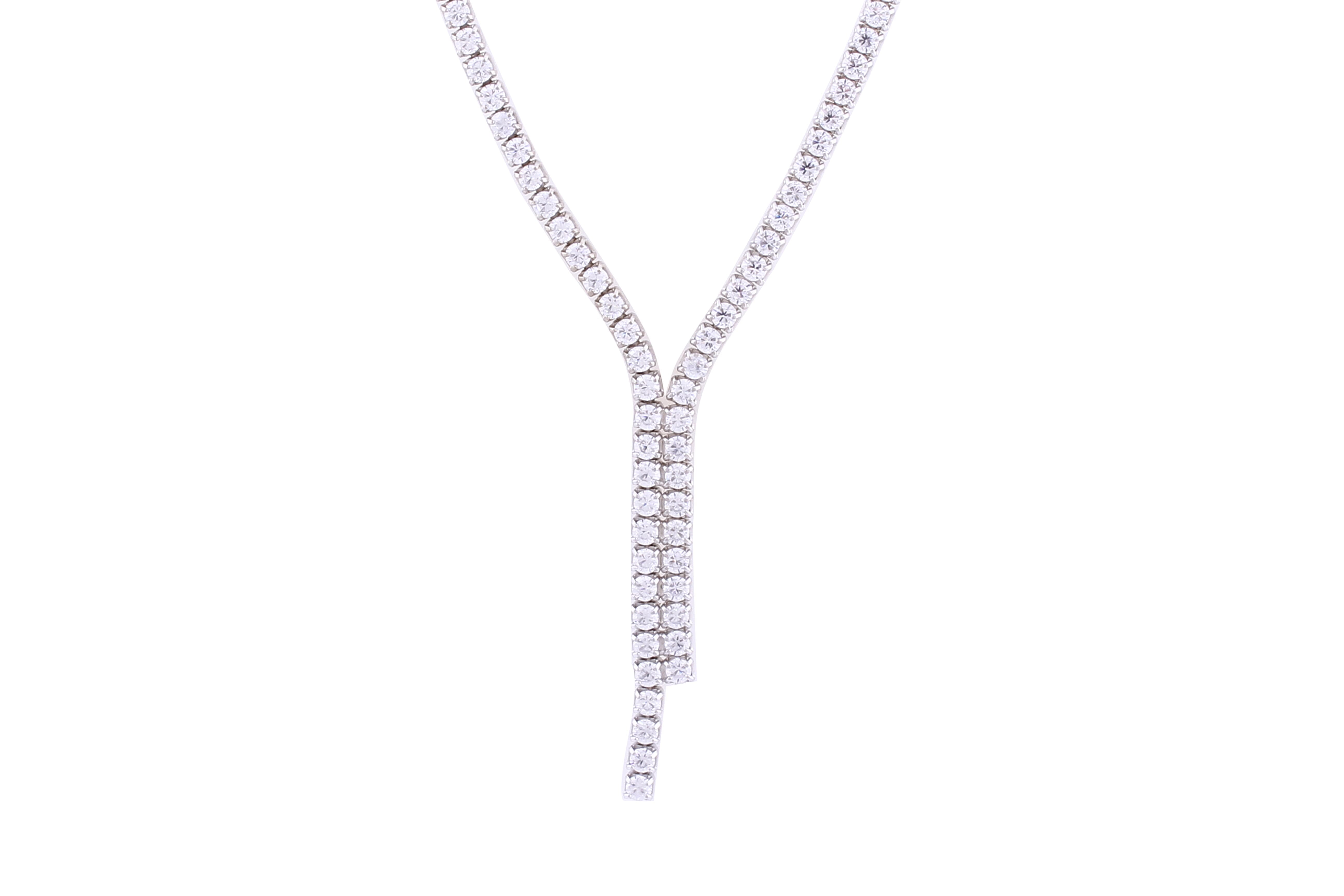 Asfour Crystal Classic Tennis Necklace Inlaid With Double Drop Zircon In 925 Sterling Silver ND0174