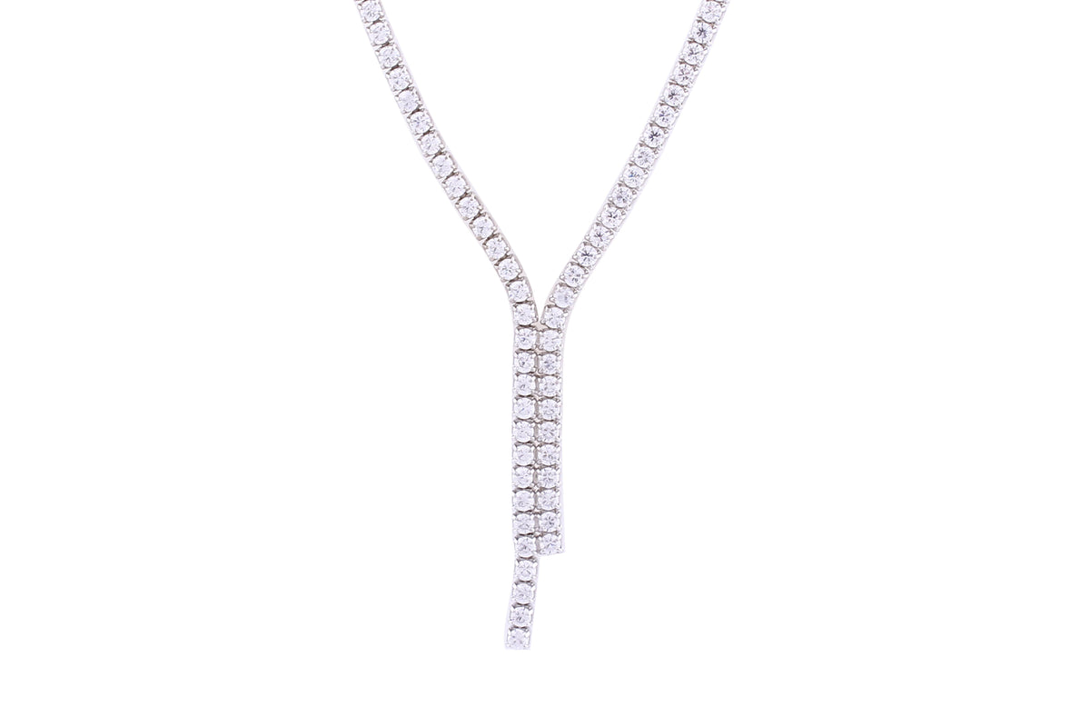 Asfour Crystal Classic Tennis Necklace Inlaid With Double Drop Zircon In 925 Sterling Silver ND0174