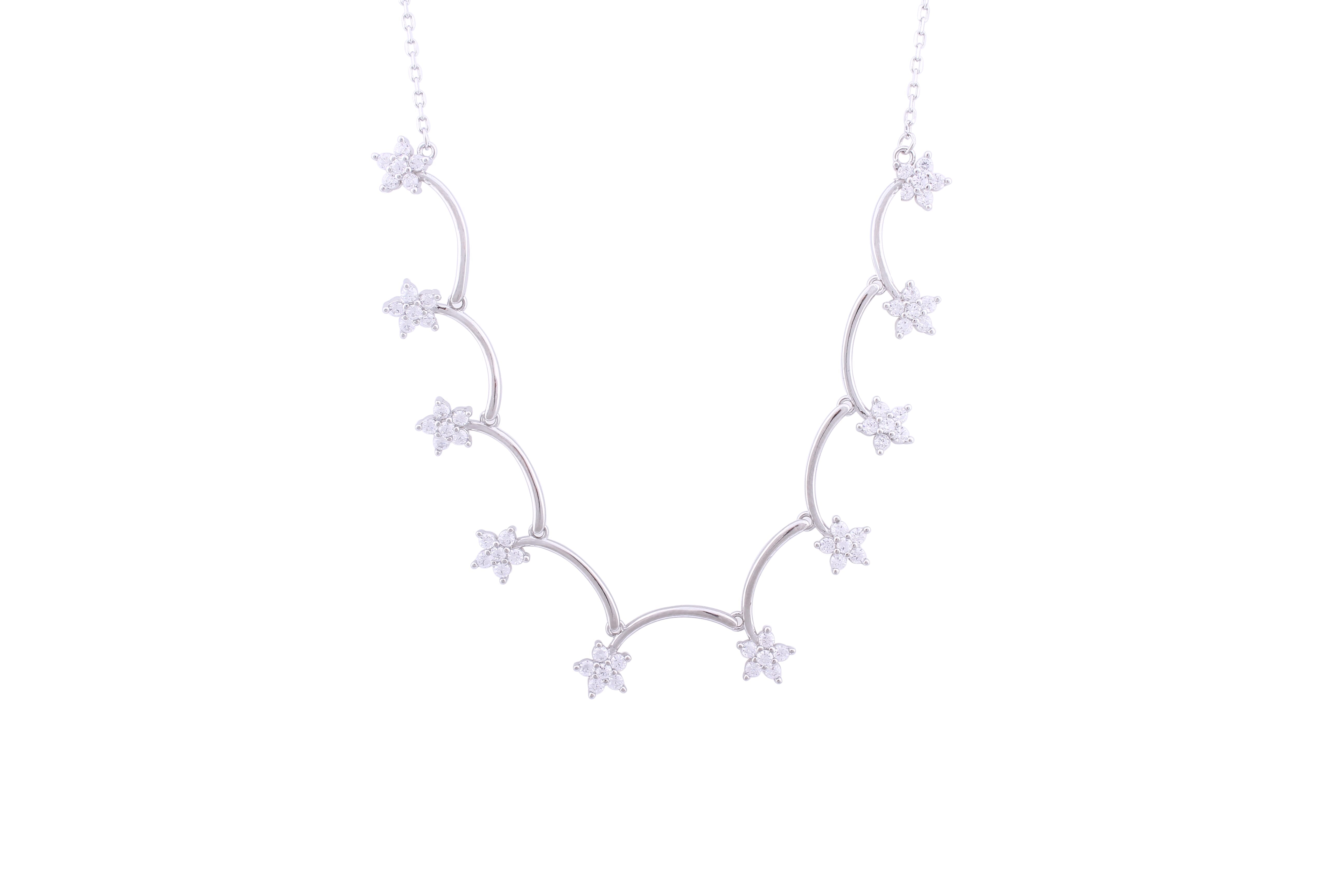 Asfour Crystal Chain Necklace With Stars Design In 925 Sterling Silver ND0177