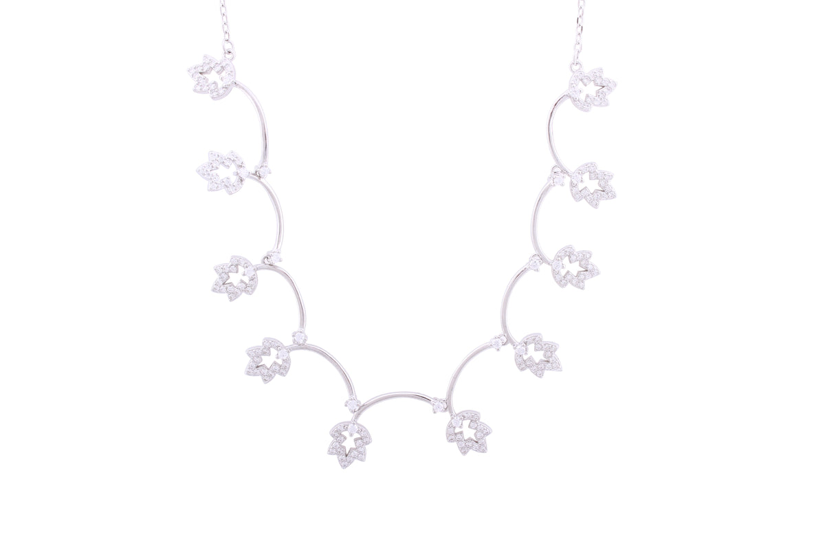 Asfour Crystal Chain Necklace With Art Deco Design In 925 Sterling Silver ND0178