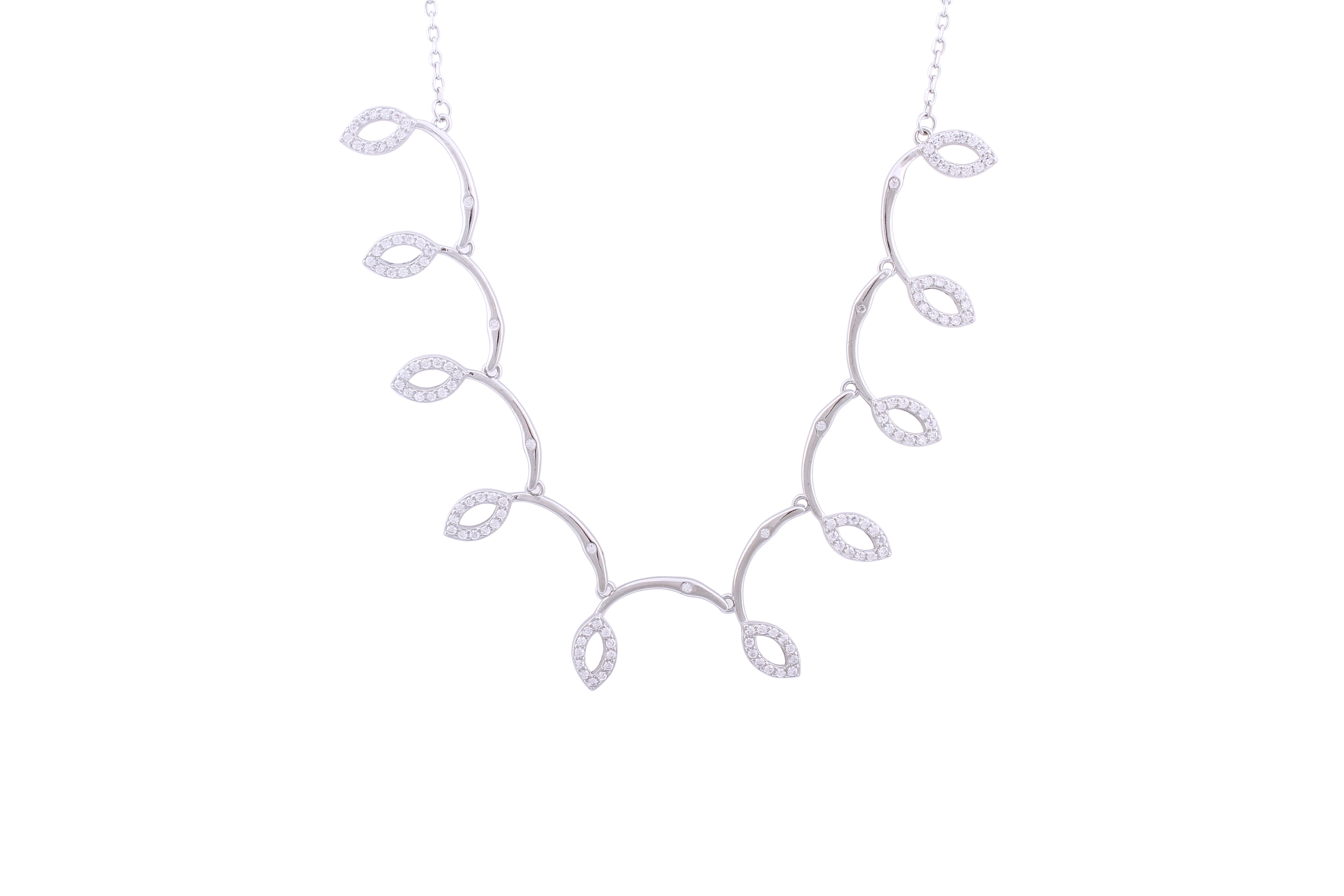 Asfour Crystal Chain Necklace With Marquise Design In 925 Sterling Silver ND0180