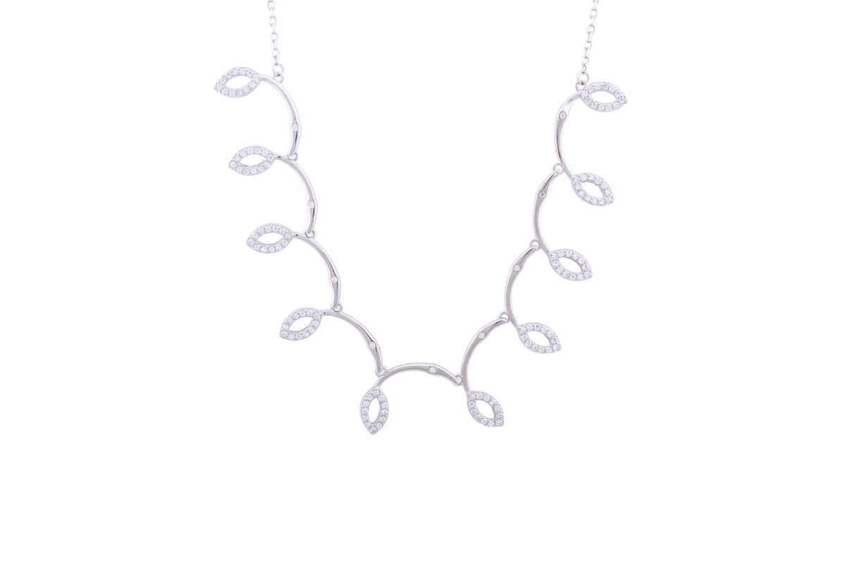 Asfour Crystal Chain Necklace With Marquise Design In 925 Sterling Silver ND0180