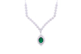 Asfour Crystal Chain Necklace With Emerald Cluster Zircon Stone In 925 Sterling Silver ND0181-WG