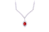 Asfour Crystal Chain Necklace With Ruby Cluster Zircon Stone In 925 Sterling Silver ND0181-WR