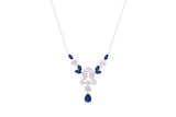 Asfour Crystal Chain Necklace With Blue Art Deco Design In 925 Sterling Silver ND0184-WB