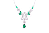 Asfour Crystal Chain Necklace With Emerald Art Deco Design In 925 Sterling Silver ND0184-WG