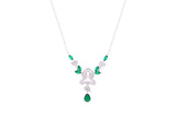 Asfour Crystal Chain Necklace With Emerald Art Deco Design In 925 Sterling Silver ND0184-WG
