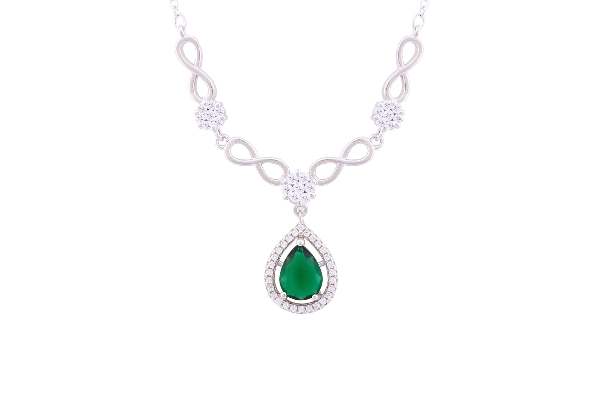 Asfour Crystal Chian Necklace With Infinity & Emerald Pear Design In 925 Sterling Silver ND0185-WG