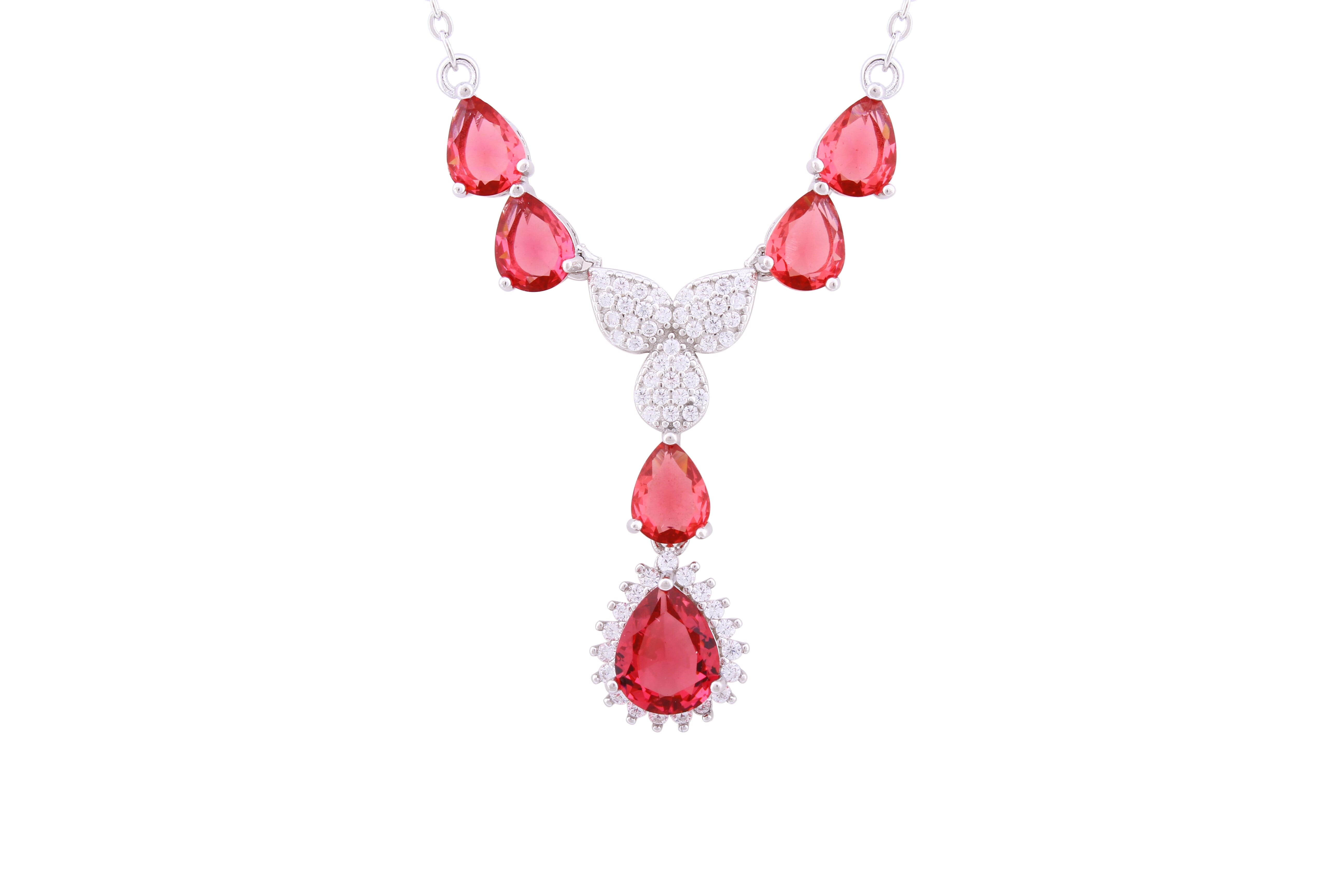 Asfour Crystal Chain Necklace With Ruby Y Design Inlaid With Zircon In 925 Sterling Silver ND0186-WO5