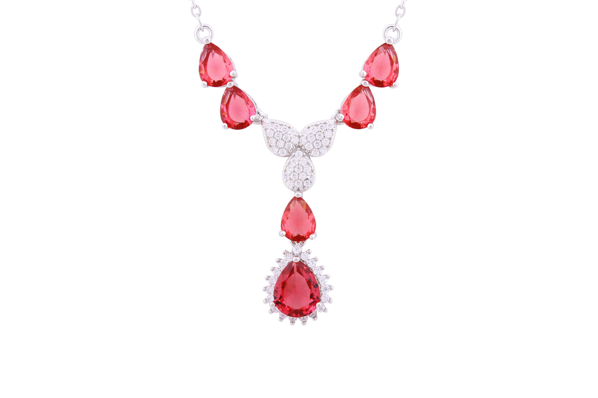 Asfour Crystal Chain Necklace With Ruby Y Design Inlaid With Zircon In 925 Sterling Silver ND0186-WO5