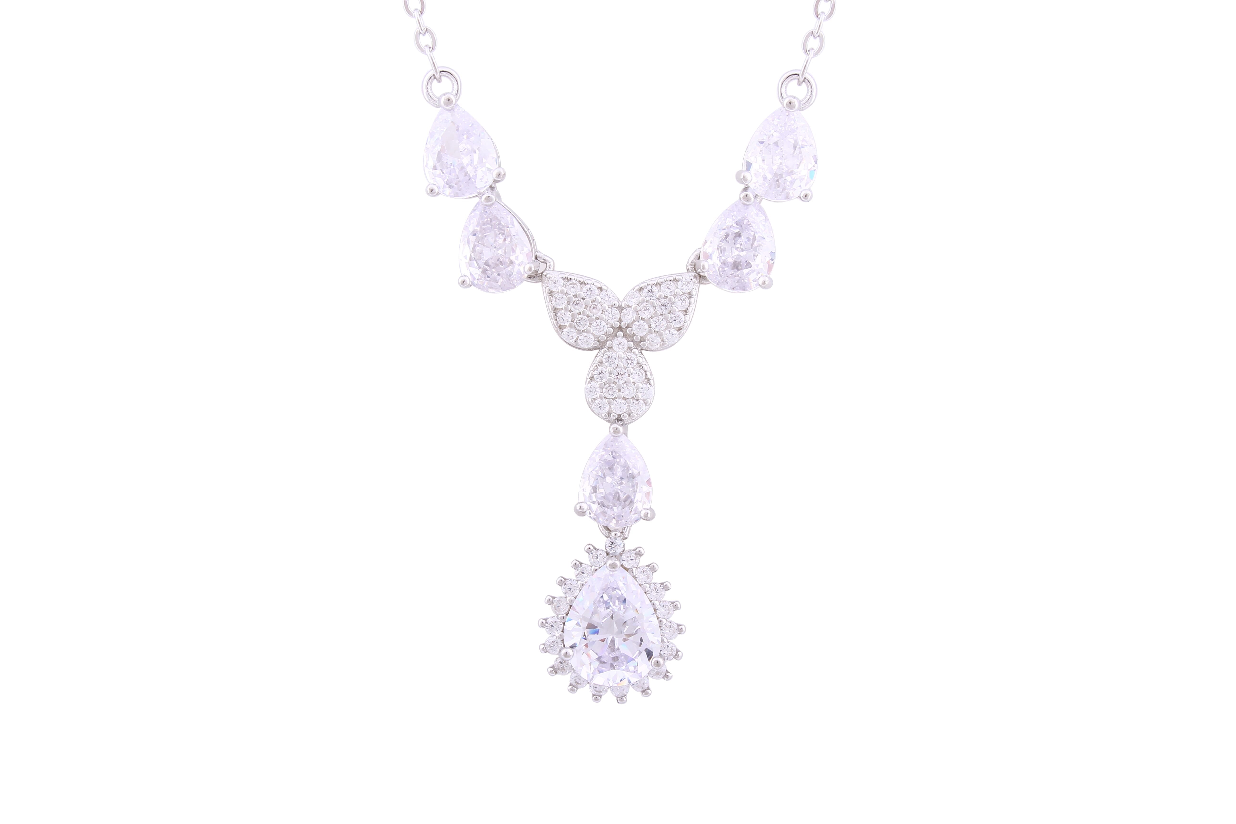 Asfour Crystal Chain Necklace With Y Design Inlaid With Zircon In 925 Sterling Silver ND0186-W