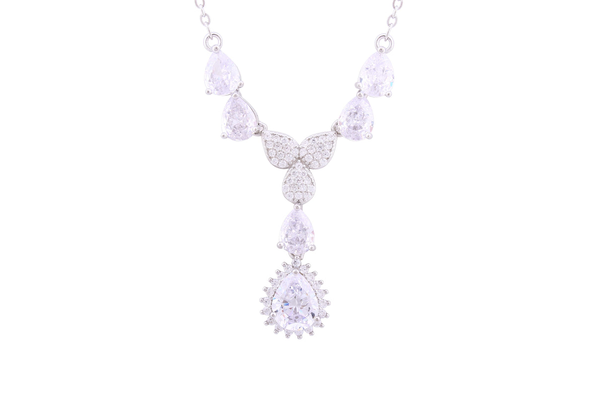 Asfour Crystal Chain Necklace With Y Design Inlaid With Zircon In 925 Sterling Silver ND0186-W