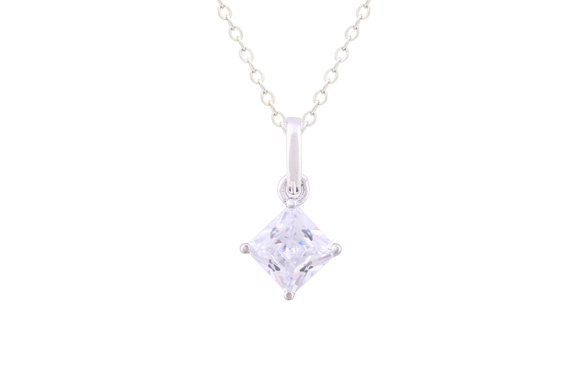 Asfour Crystal Chain Necklace With Princess Cut Zircon Pendant In 925 Sterling Silver-ND0192-W