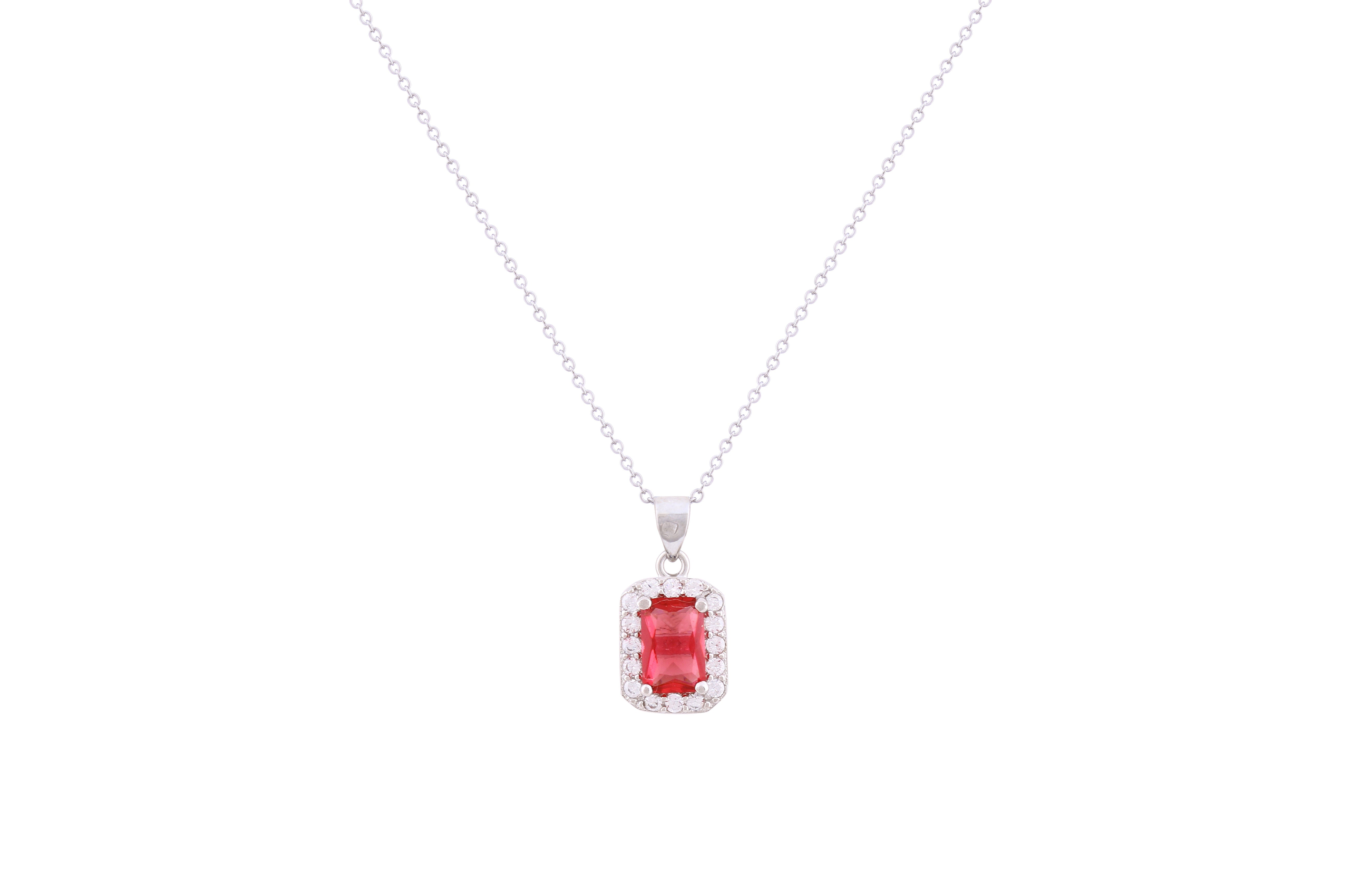 Asfour Crystal Chain Necklace With Fuchsia Emerald Zircon Pendant In 925 Sterling Silver ND0201-F